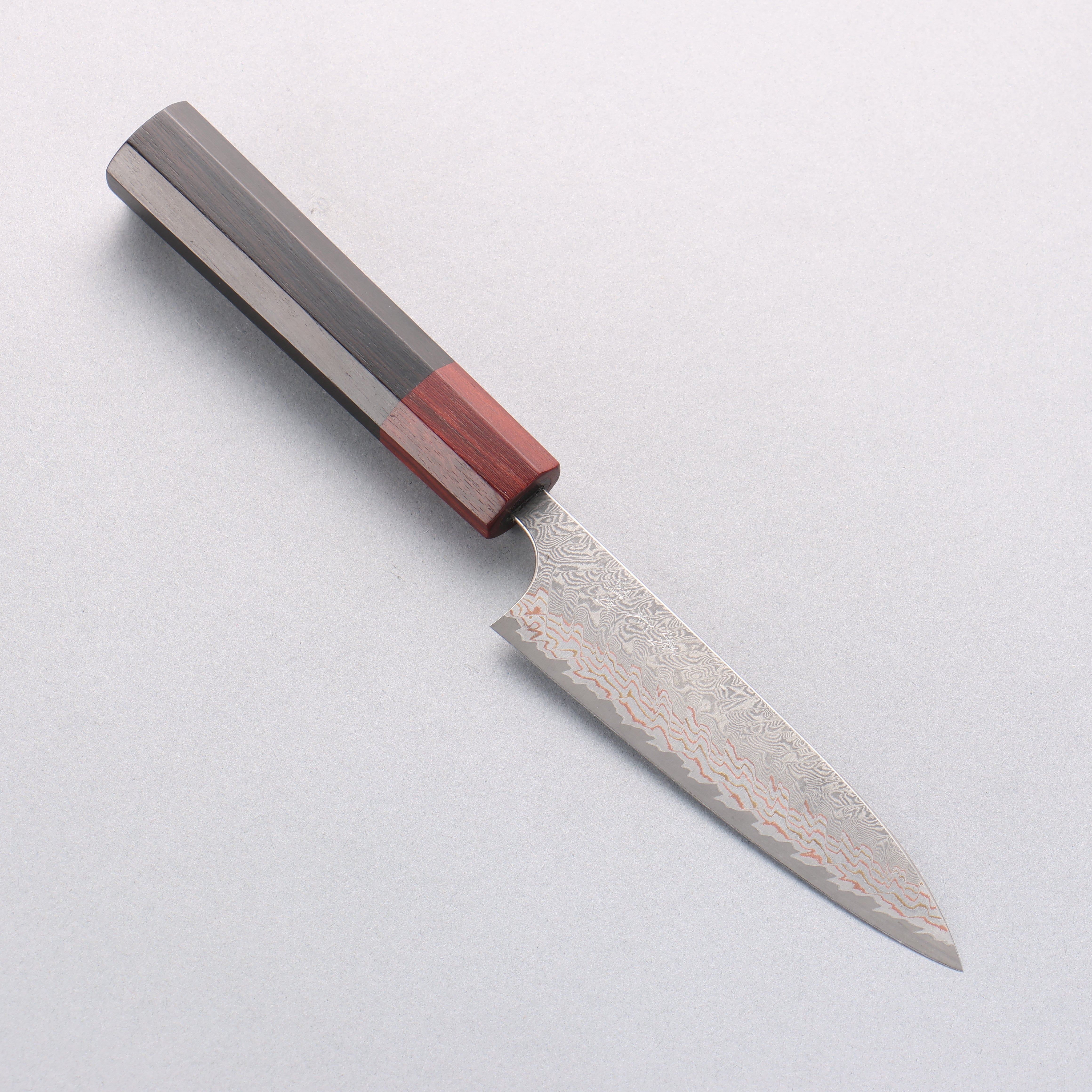 Yoshimi Kato VG10w Colored Damascus Petty-Utility 120mm Ebony (ferrule: Sandalwood) Handle - Seisuke Knife
