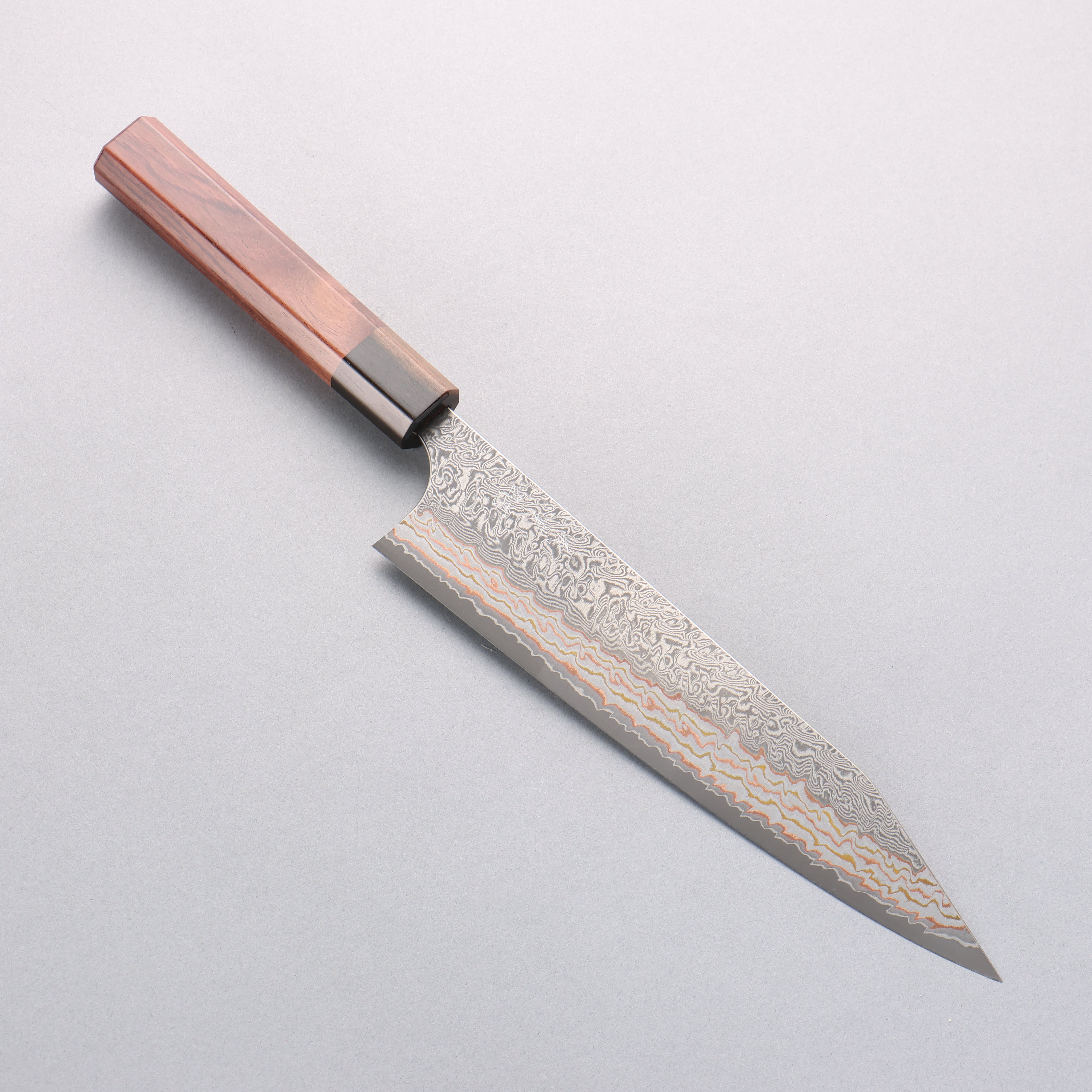 Yoshimi Kato VG10w Colored Damascus Kiritsuke Gyuto 210mm Rosewood (Ferrule: Ebony) Handle - Seisuke Knife