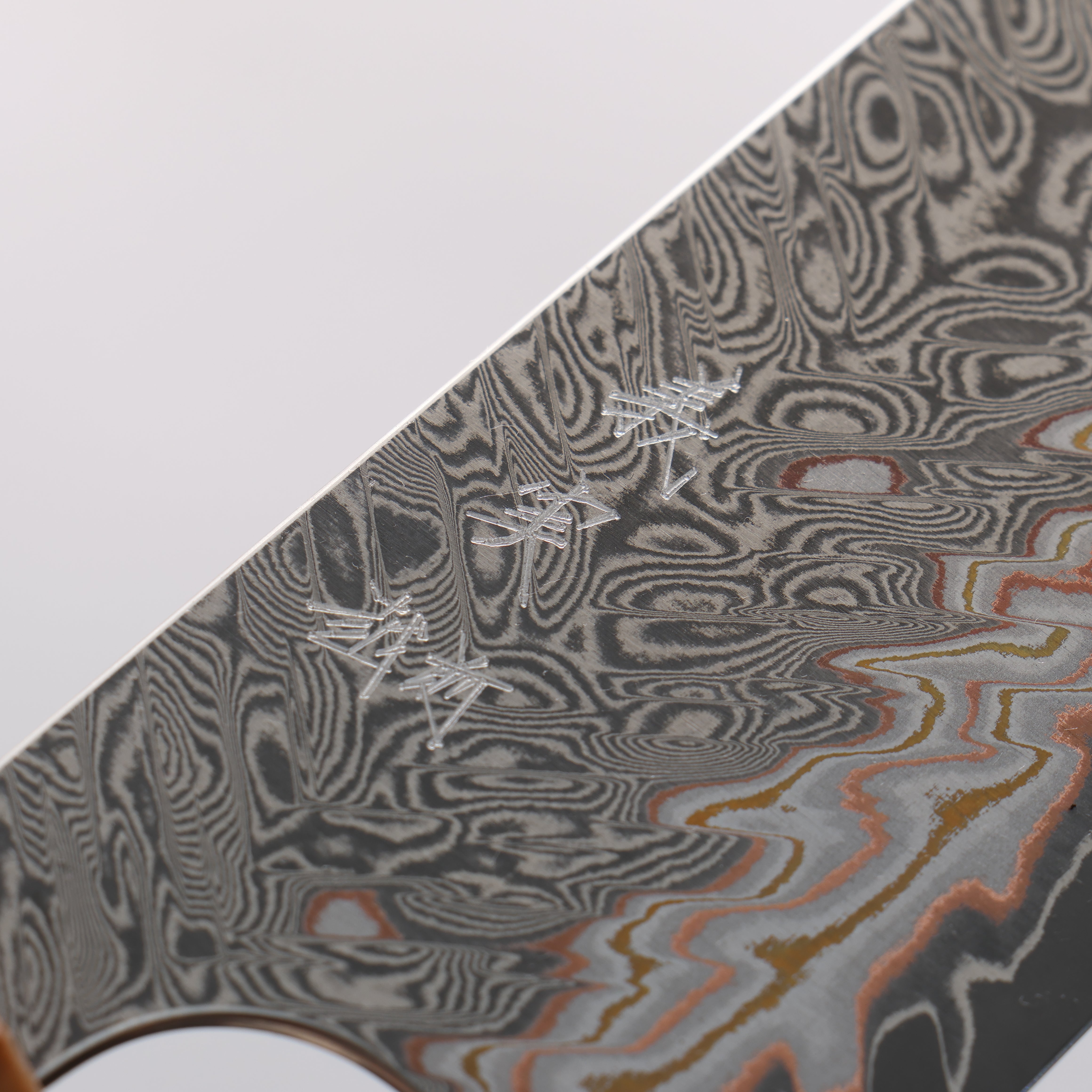 Yoshimi Kato VG10w Colored Damascus Santoku 170mm Olive Tree and Blue Resin Handle - Seisuke Knife