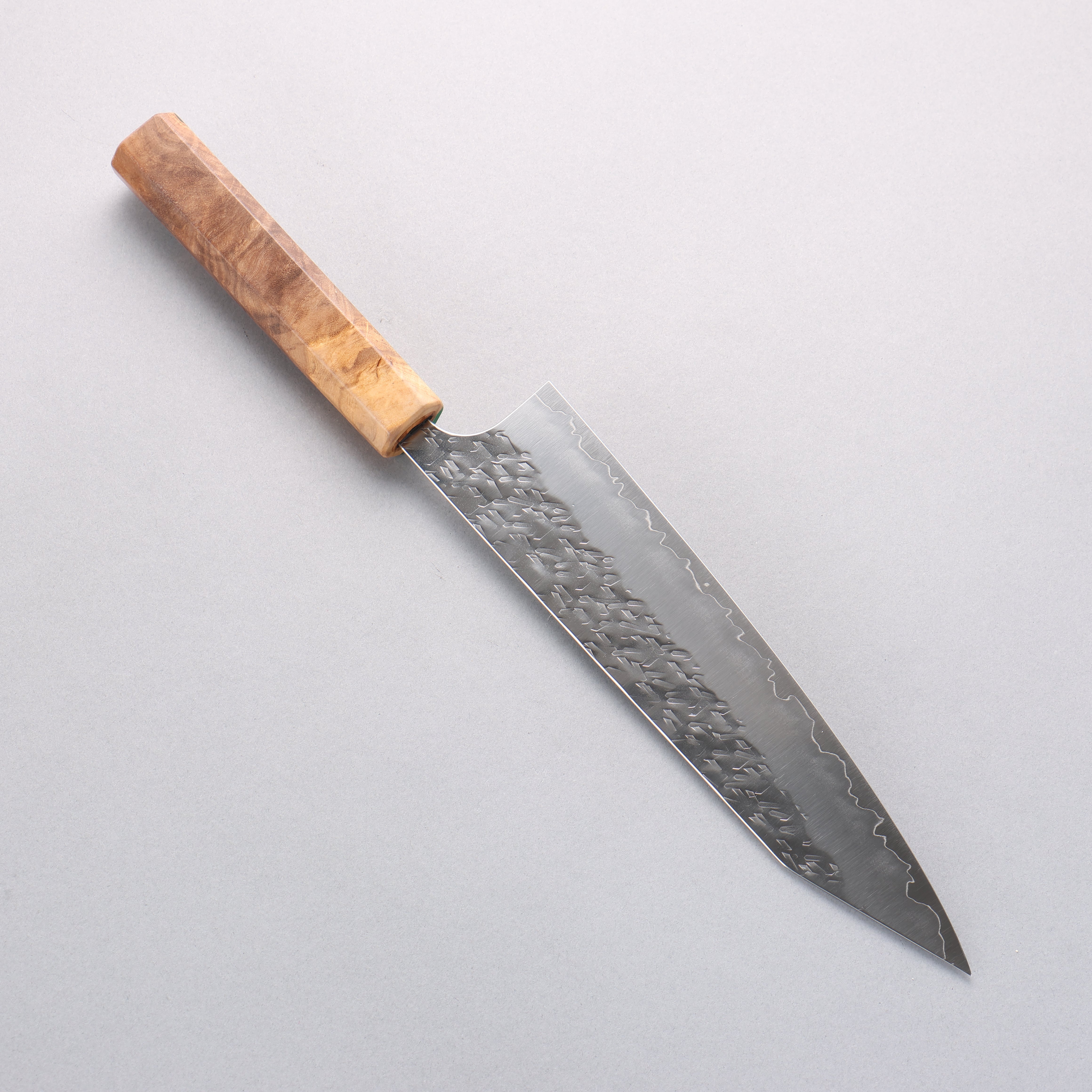 Yoshimi Kato Hyo SG2 Hammered Kiritsuke Gyuto 210mm Olive Tree and Green Resin Handle - Seisuke Knife