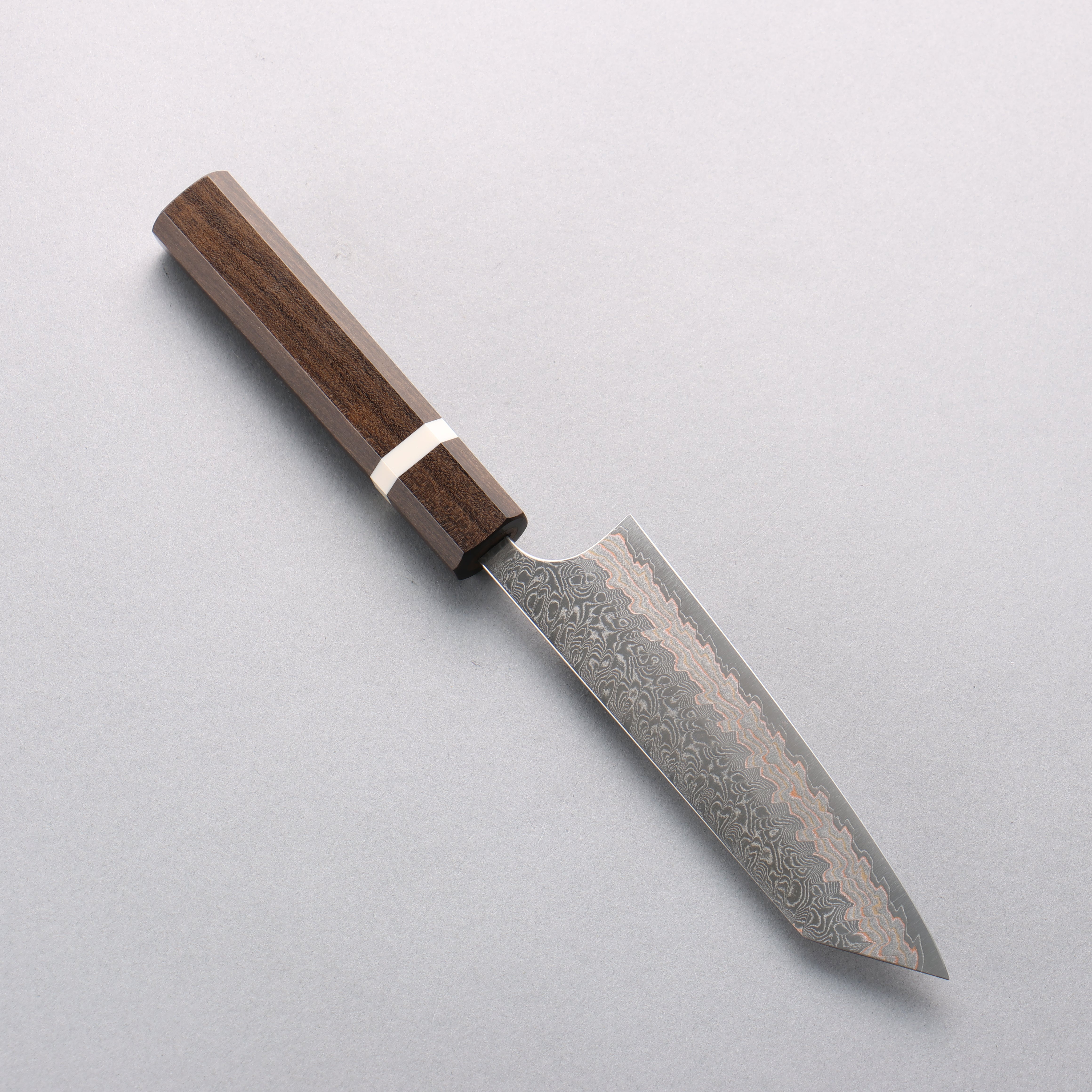 Yoshimi Kato VG10w Colored Damascus Migaki Finished Small Bunka 130mm Sandalwood with White Ring Handle - Seisuke Knife