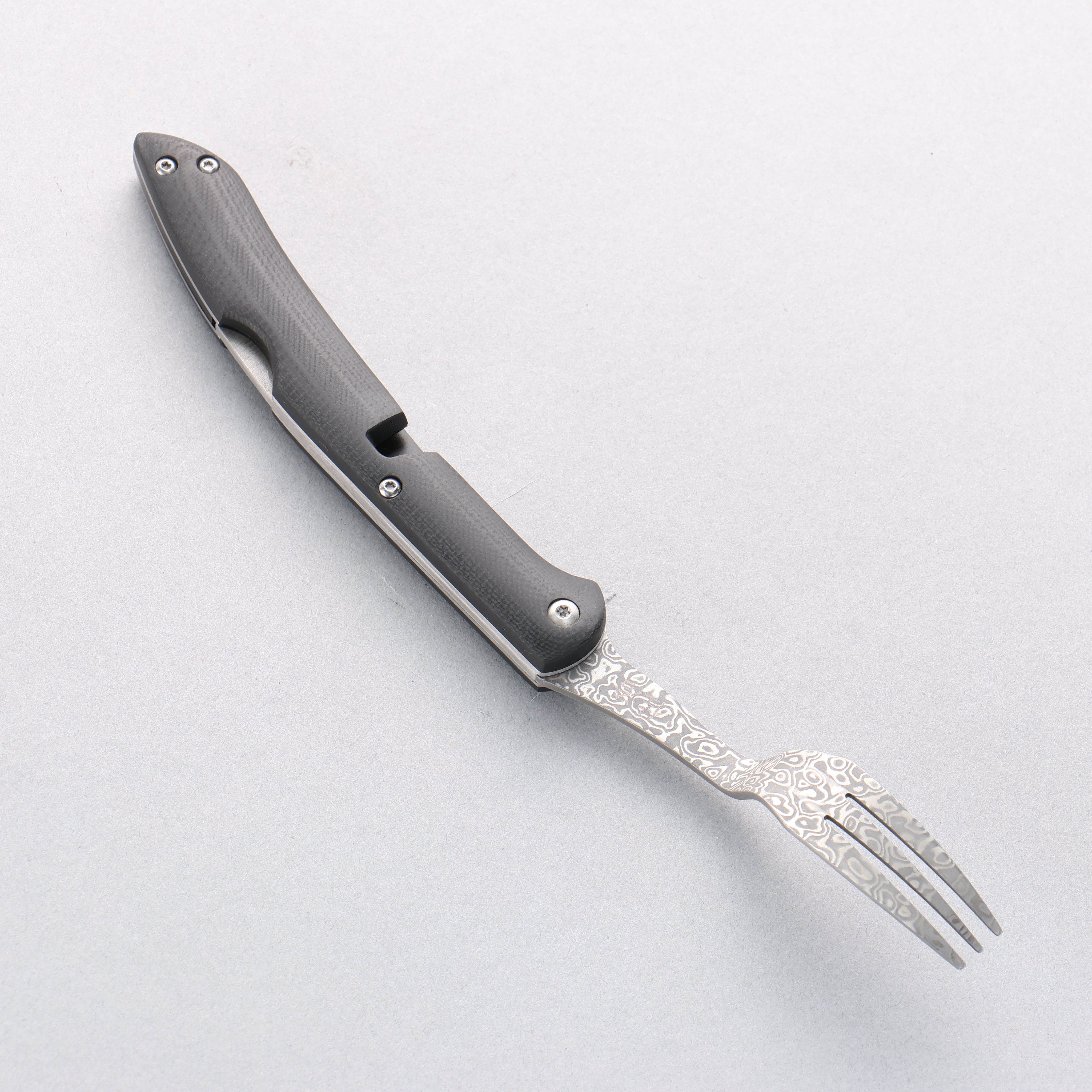 Takeshi Saji SG2 Black Damascus Folding Fork Black Micarta Handle with Sheath - Seisuke Knife