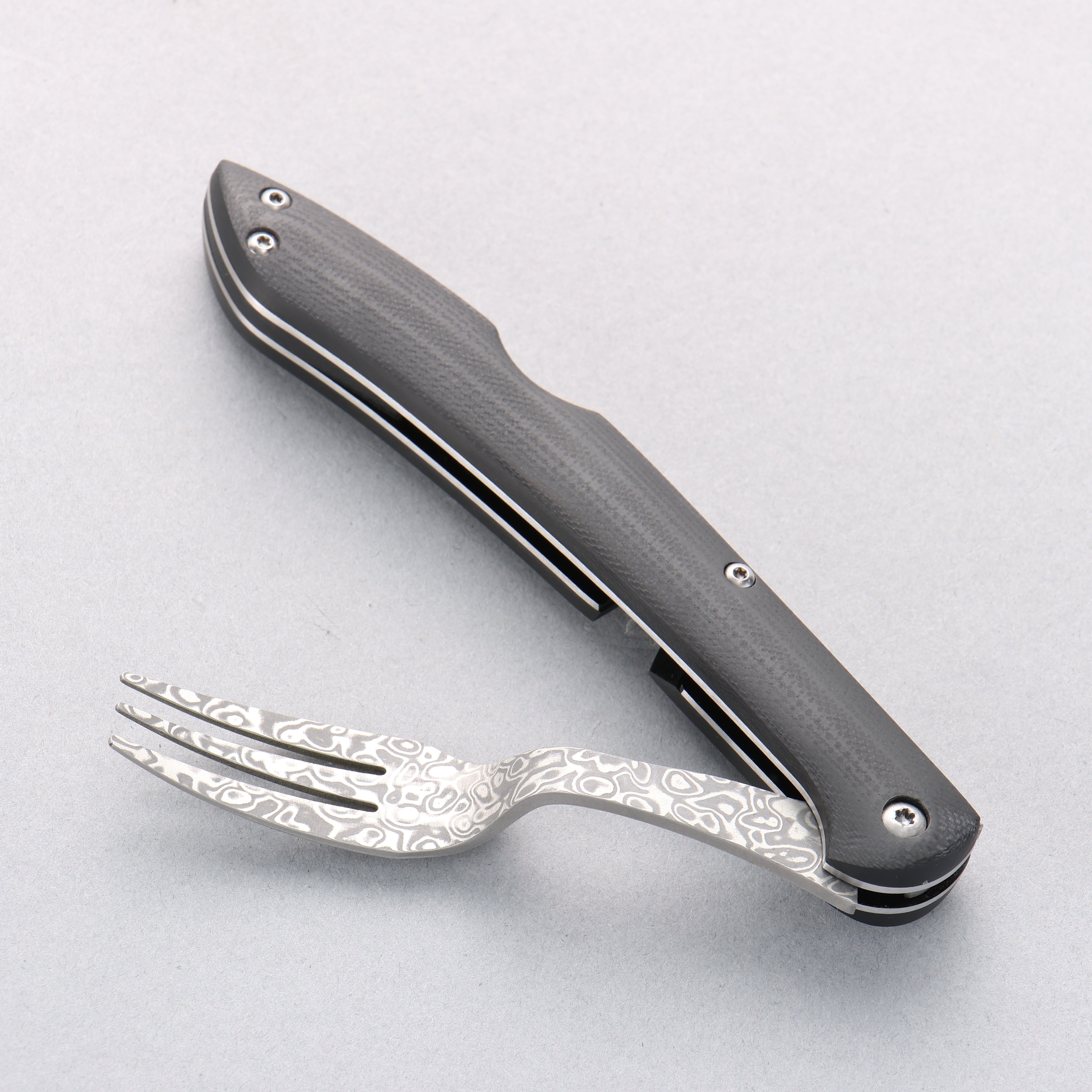 Takeshi Saji SG2 Black Damascus Folding Fork Black Micarta Handle with Sheath - Seisuke Knife