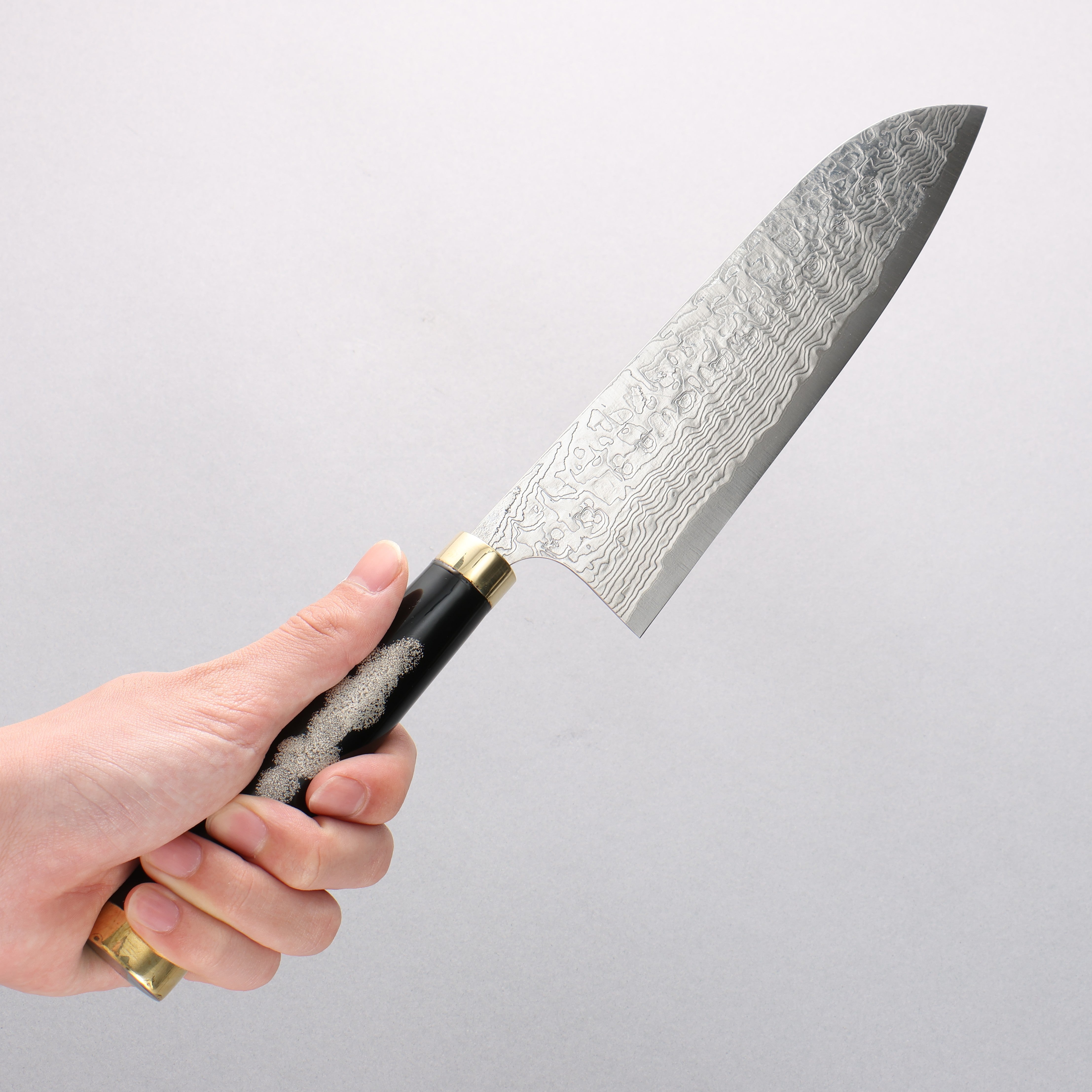 Takeshi Saji SG2 Diamond Finish Damascus Santoku 180mm Maki-e Art Fujin&Raijin Handle with Sheath - Seisuke Knife
