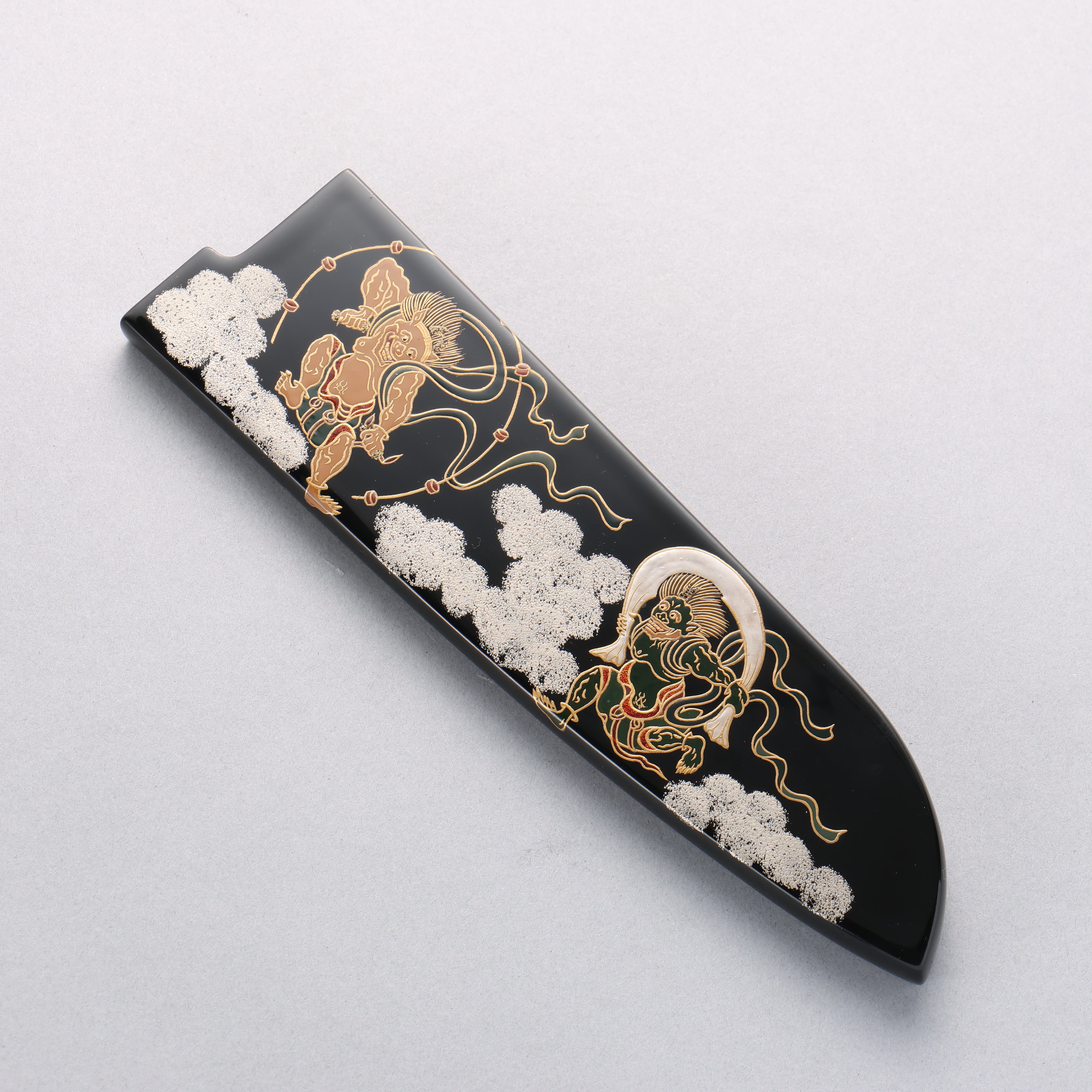 Takeshi Saji SG2 Diamond Finish Damascus Santoku 180mm Maki-e Art Fujin&Raijin Handle with Sheath - Seisuke Knife