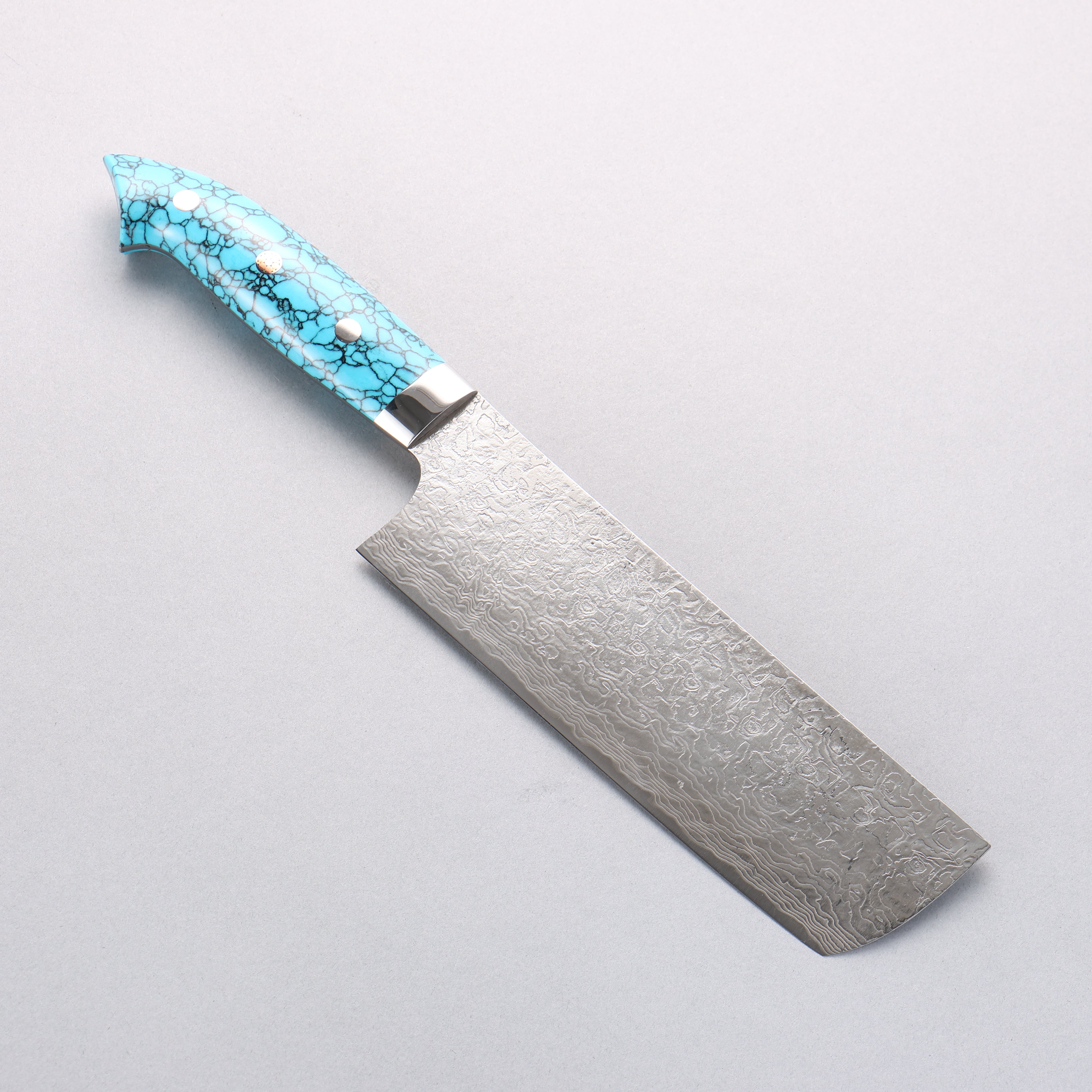 Takeshi Saji New Nomura Style SG2 Diamond Finish Damascus Nakiri 165mm Blue Turquoise Handle - Seisuke Knife