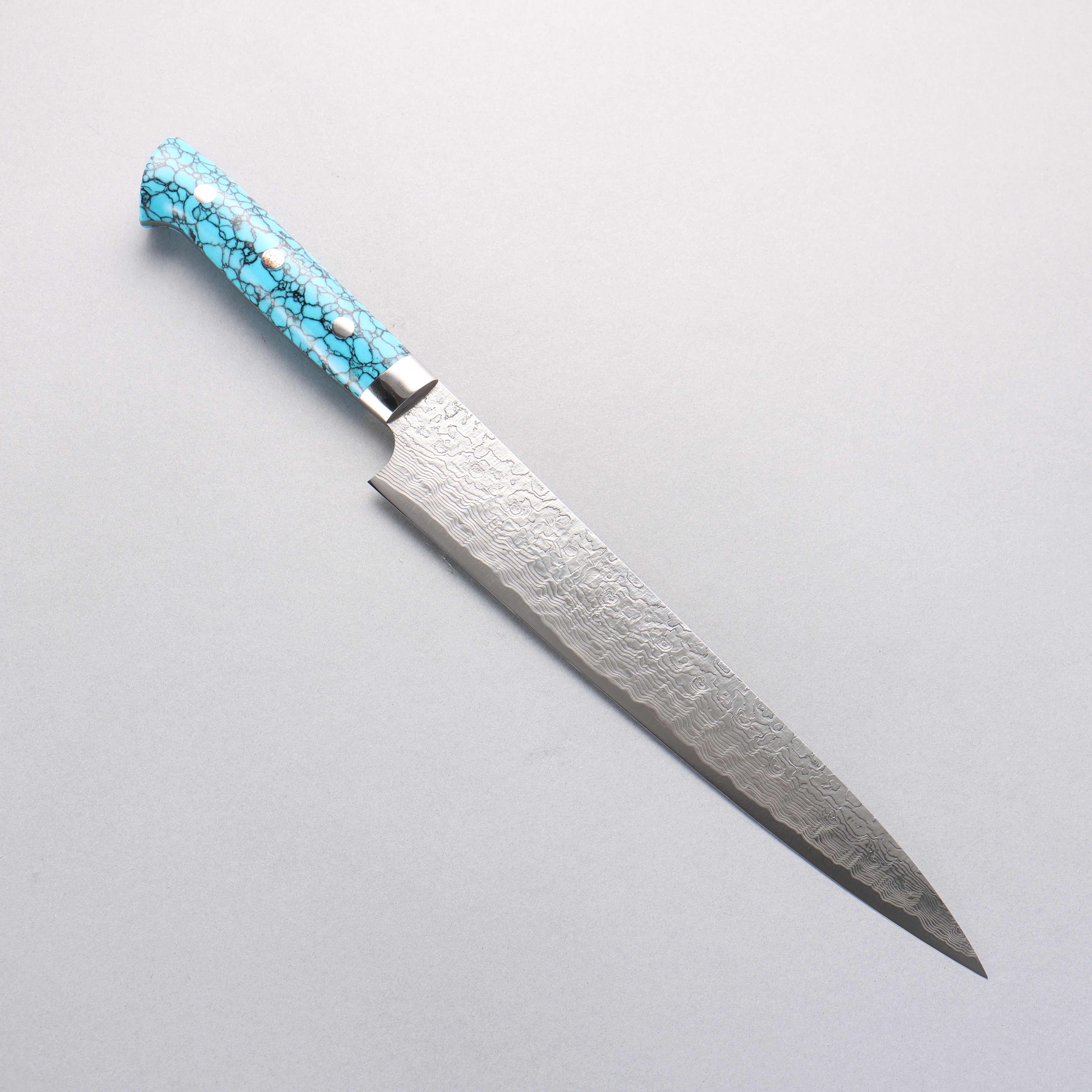 Takeshi Saji SG2 Diamond Finish Damascus Sujihiki 240mm Blue Turquoise Handle - Seisuke Knife