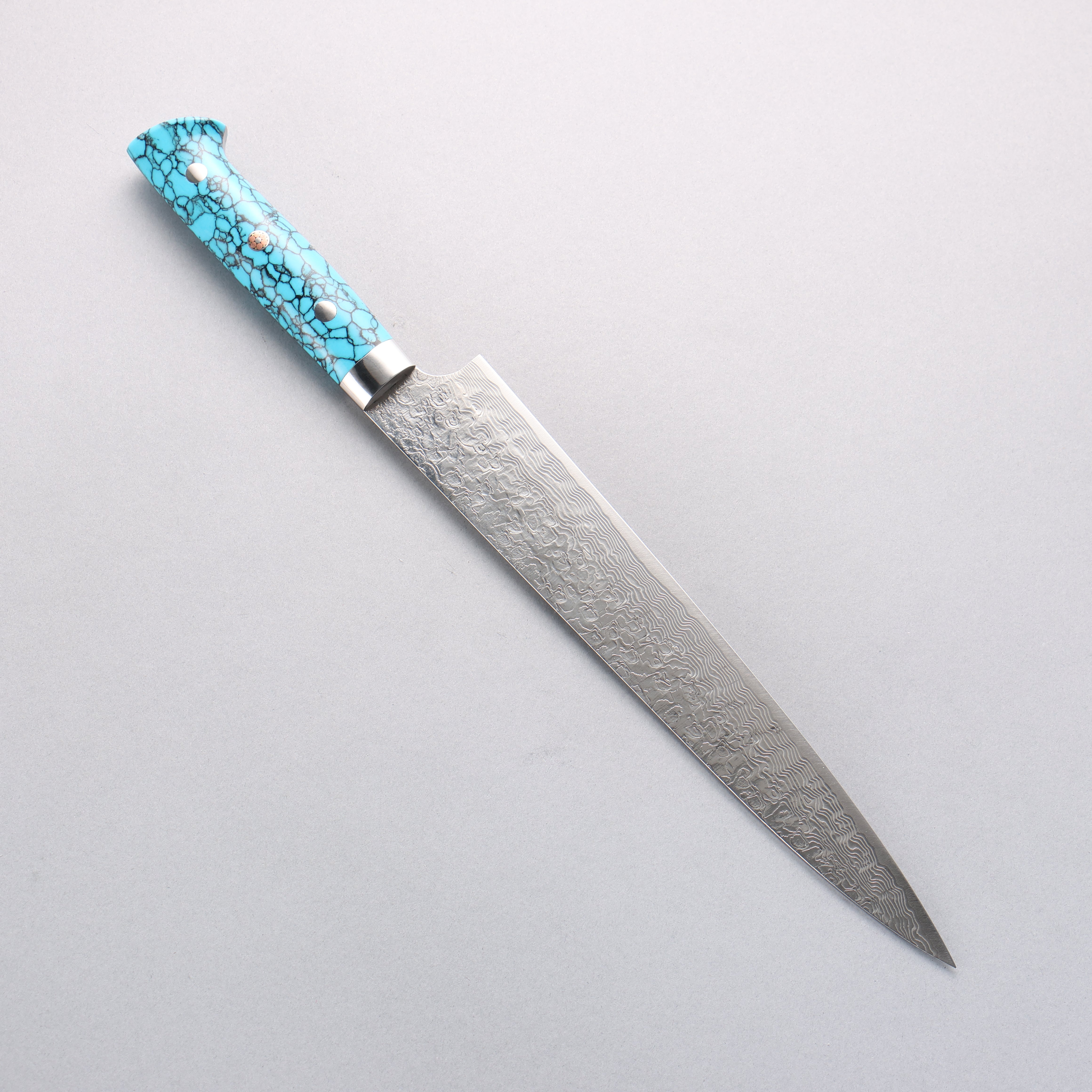 Takeshi Saji SG2 Diamond Finish Damascus Sujihiki 240mm Blue Turquoise Handle - Seisuke Knife