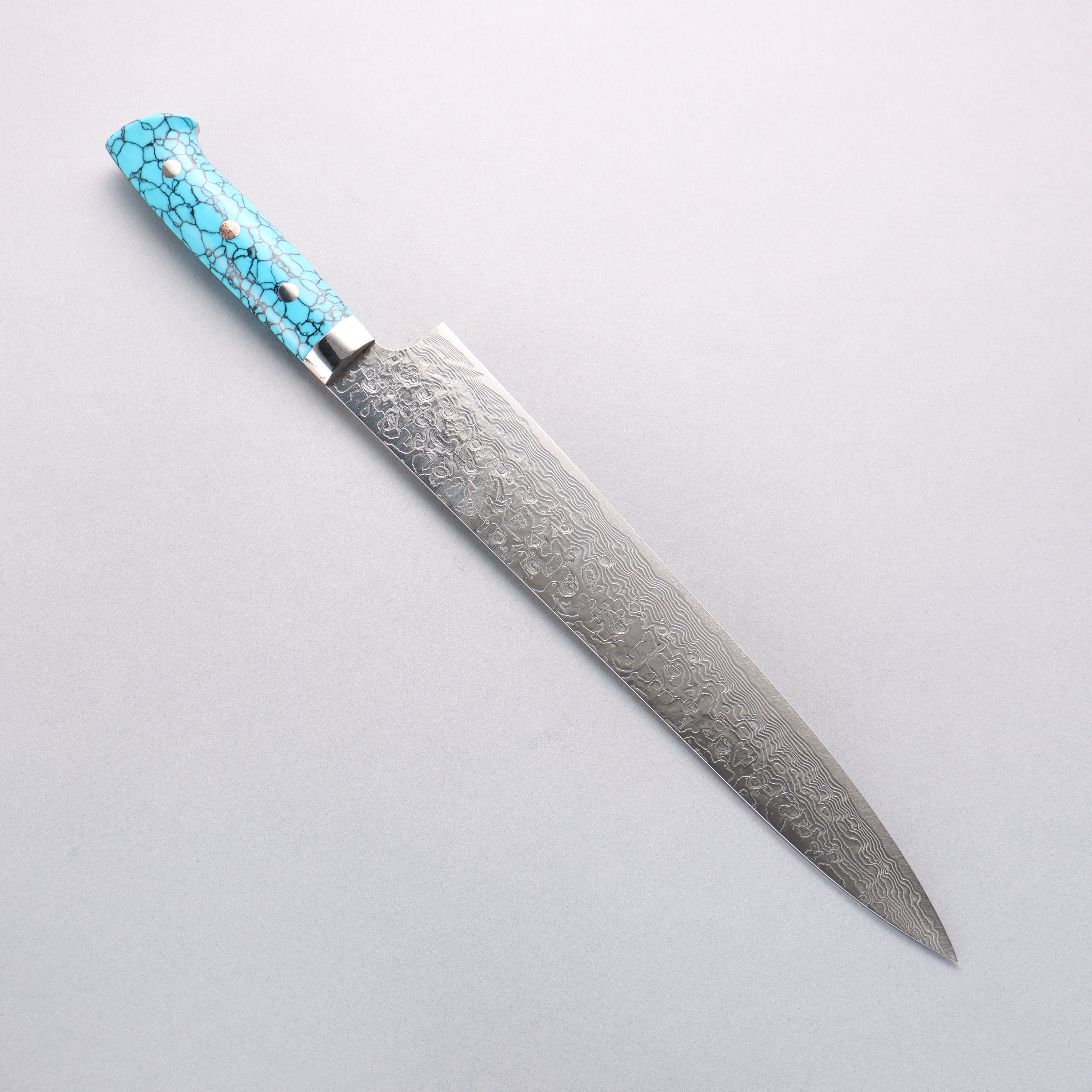 Takeshi Saji SG2 Diamond Finish Damascus Sujihiki 270mm Blue Turquoise Handle - Seisuke Knife