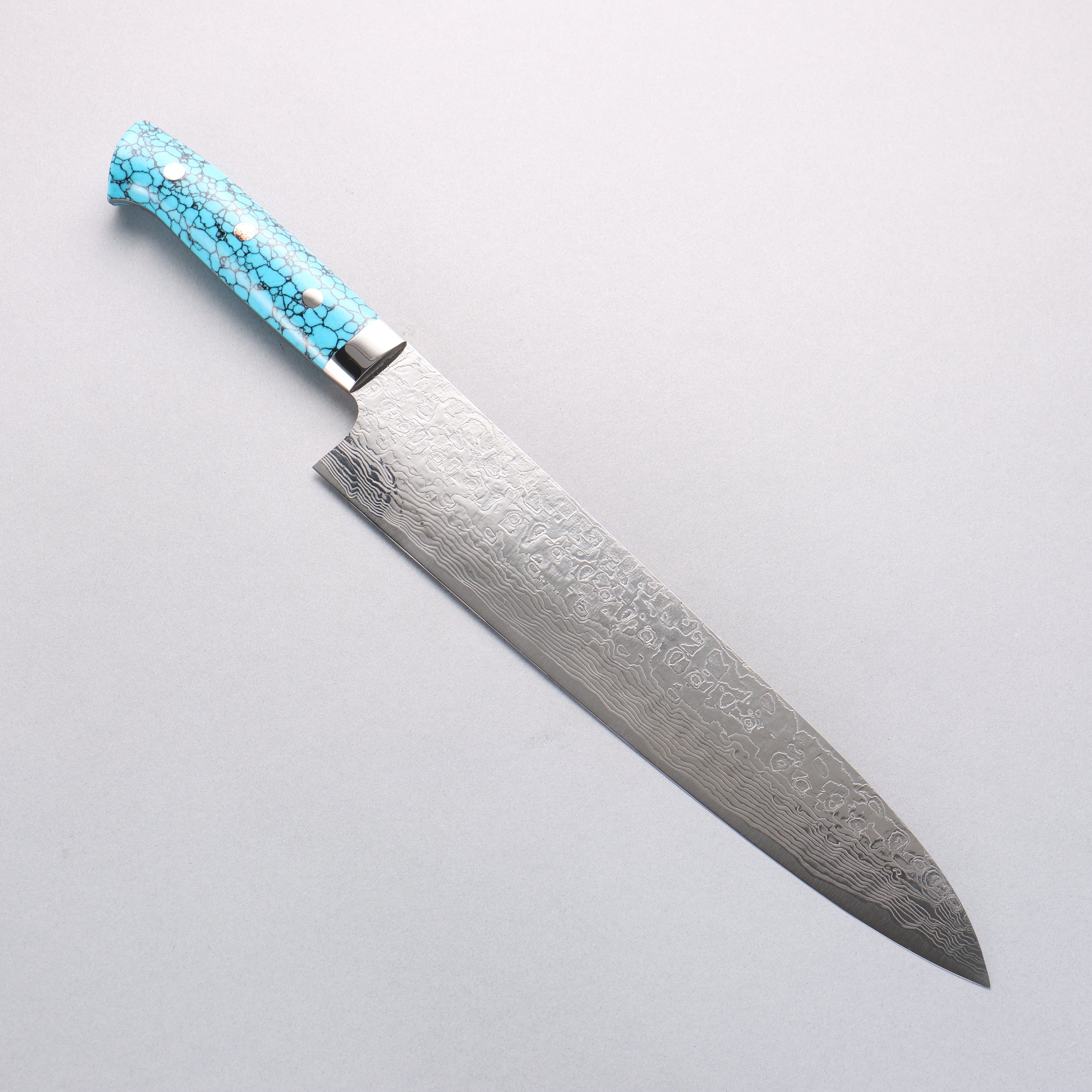 Takeshi Saji SG2 Diamond Finish Damascus Gyuto 270mm Blue Turquoise Handle - Seisuke Knife