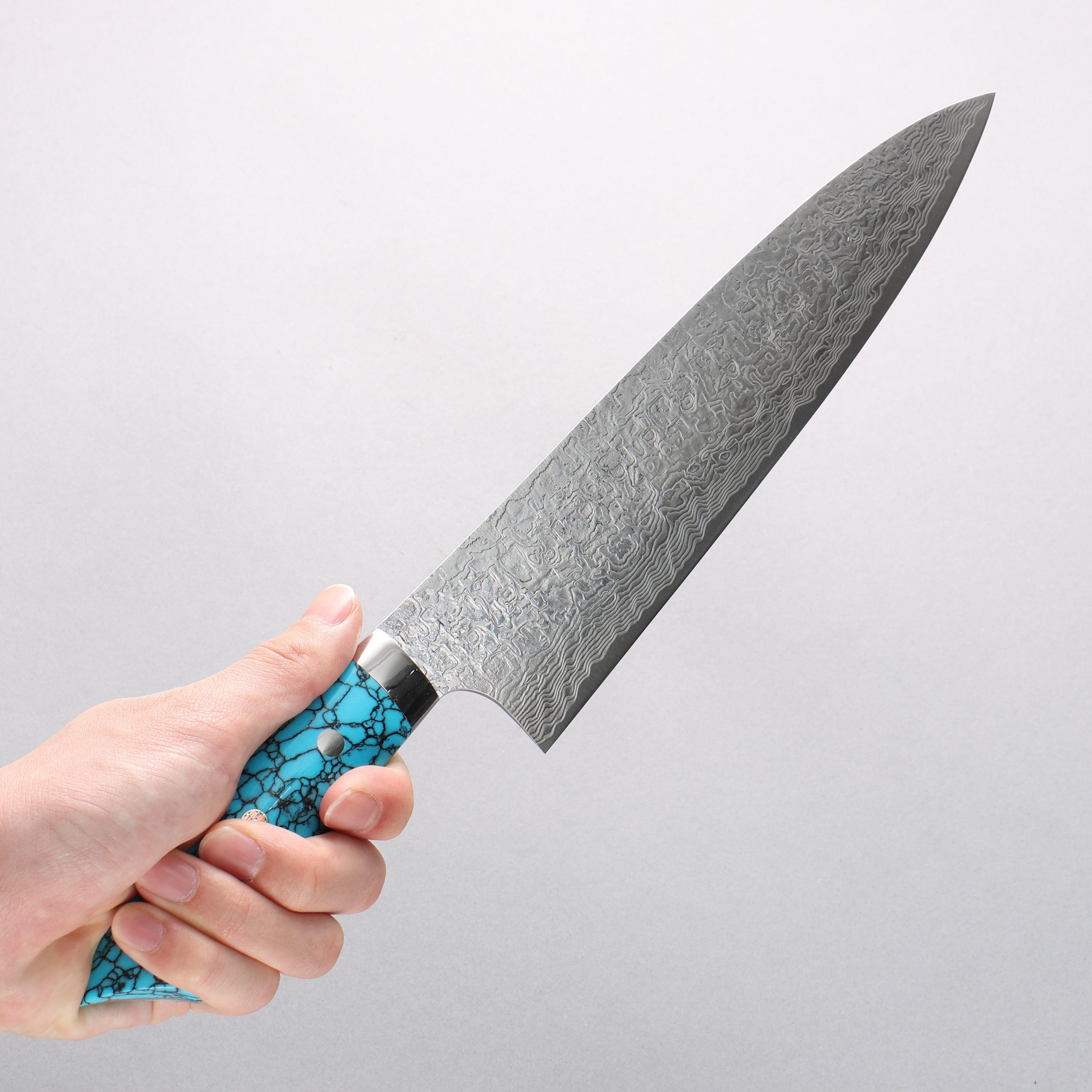Takeshi Saji New Nomura Style SG2 Diamond Finish Damascus Gyuto 240mm Blue Turquoise Handle - Seisuke Knife