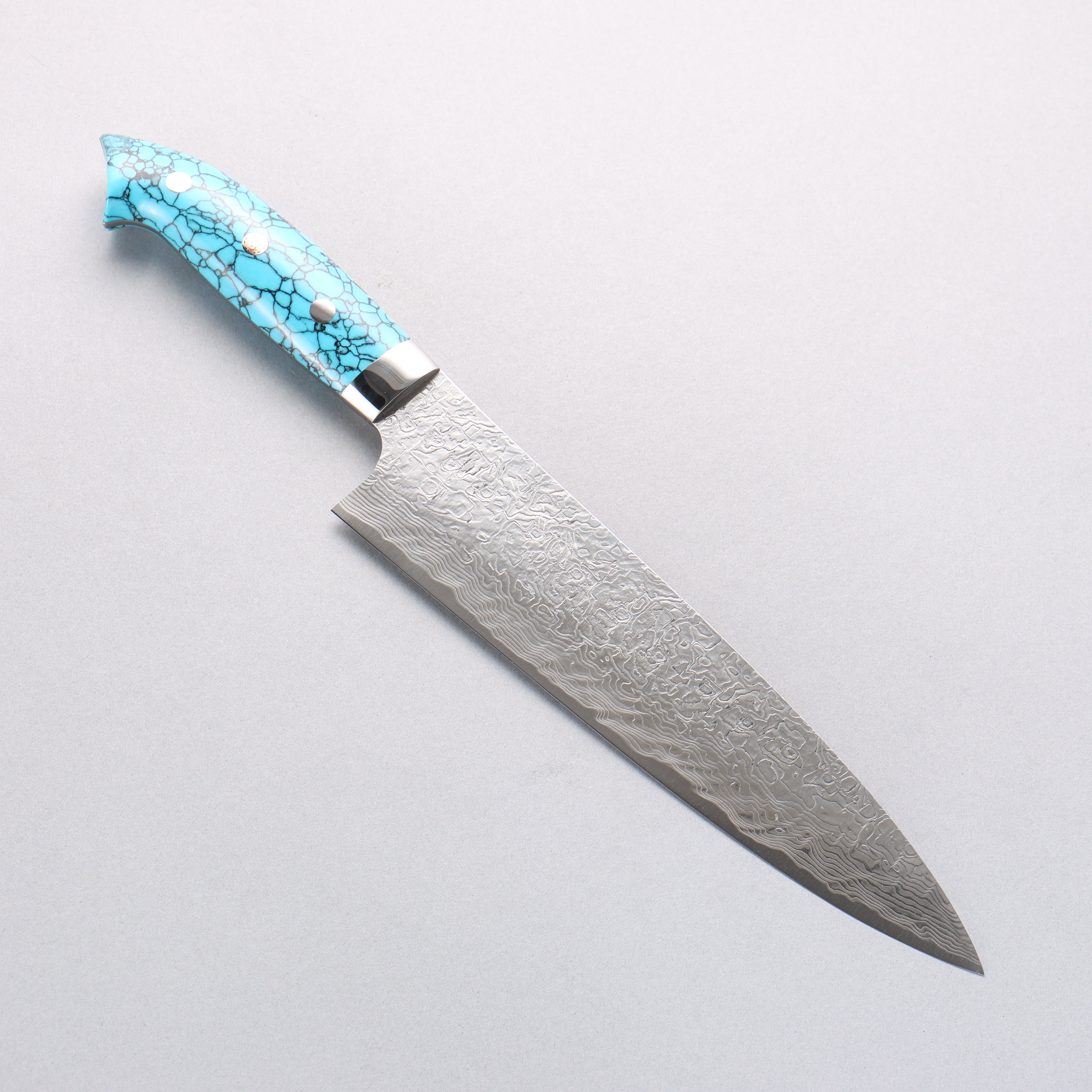 Takeshi Saji New Nomura Style SG2 Diamond Finish Damascus Gyuto 210mm Blue Turquoise Handle - Seisuke Knife