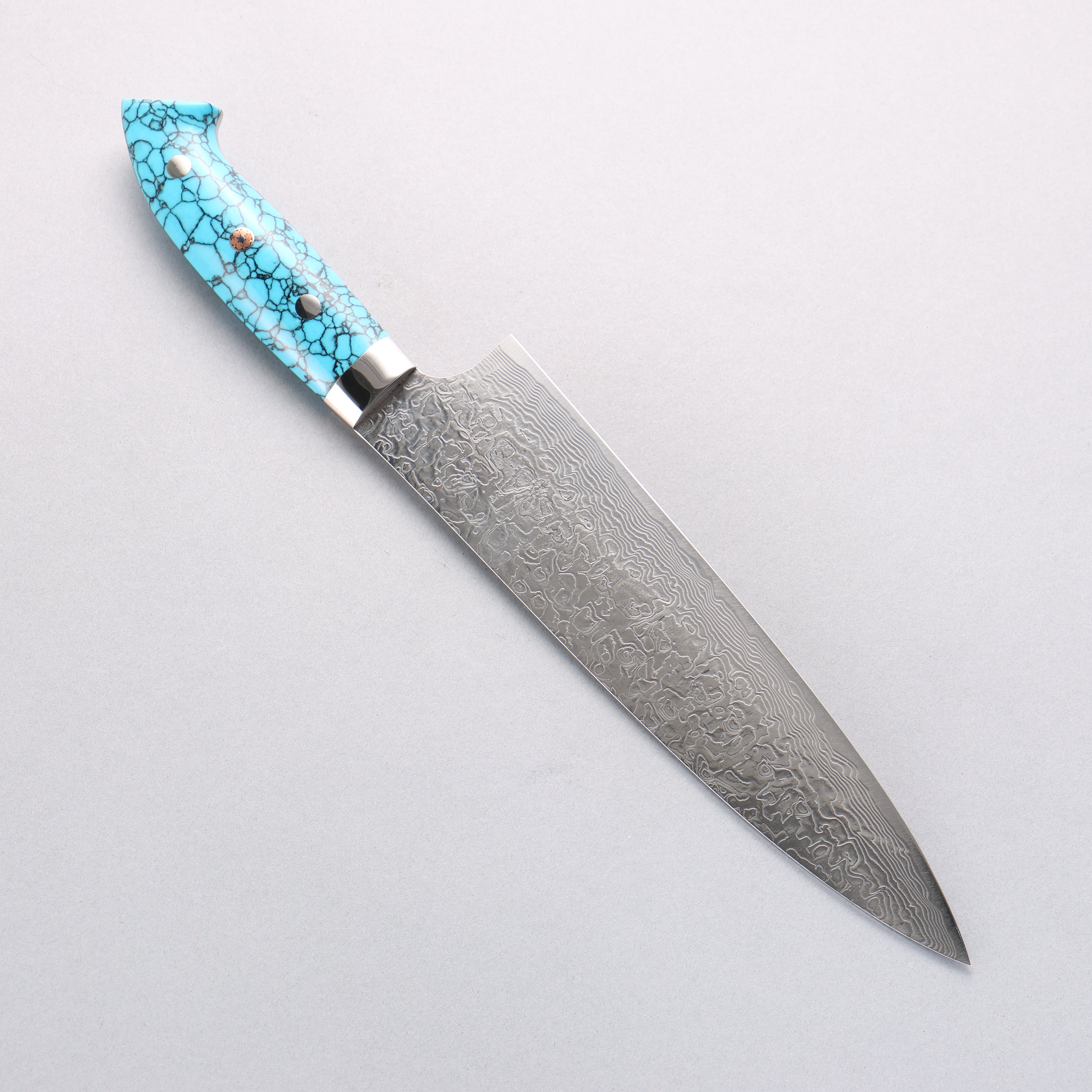 Takeshi Saji New Nomura Style SG2 Diamond Finish Damascus Gyuto 210mm Blue Turquoise Handle - Seisuke Knife