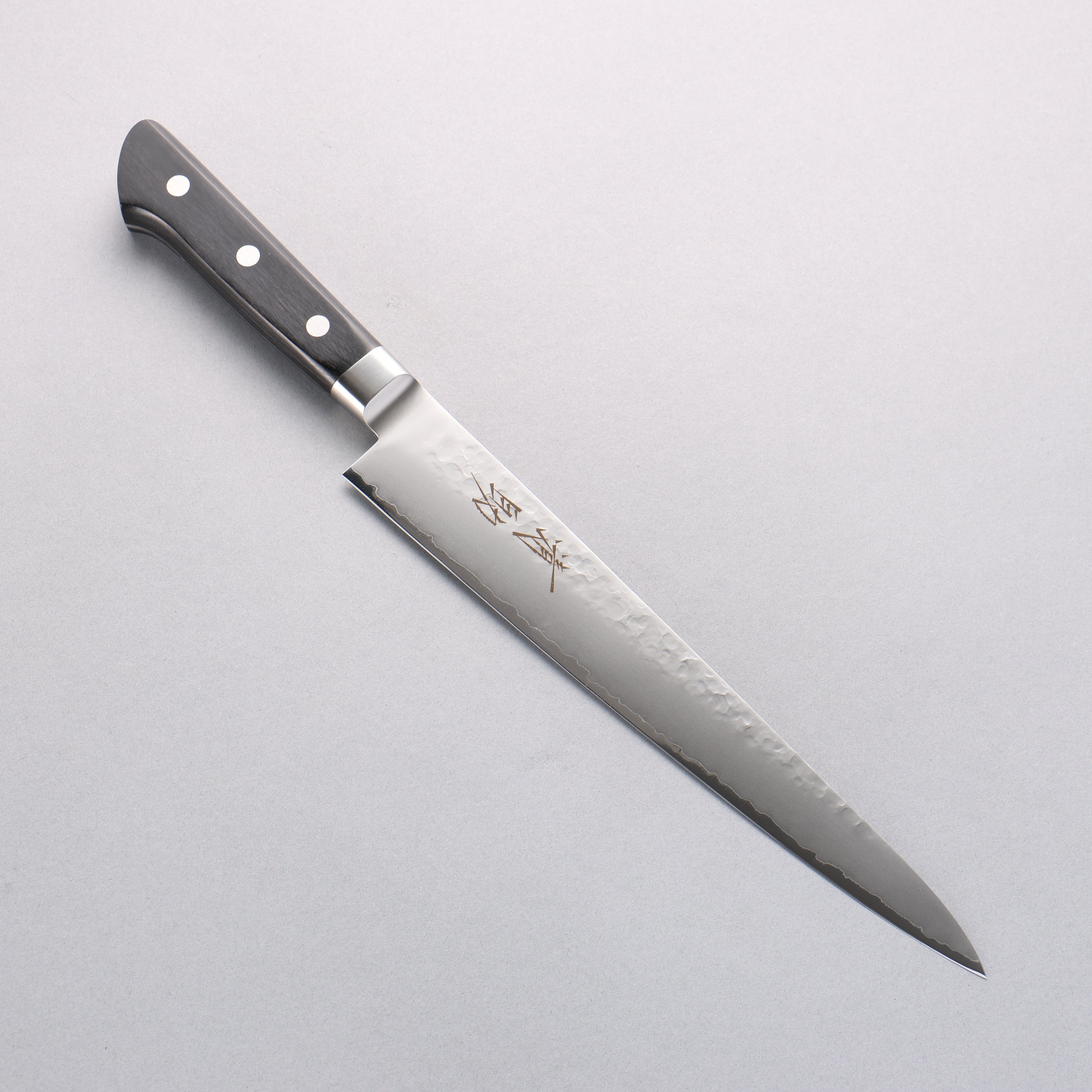 Seisuke VG5 Hammered Kasumitogi Sujihiki 240mm Black Pakka wood Handle - Seisuke Knife