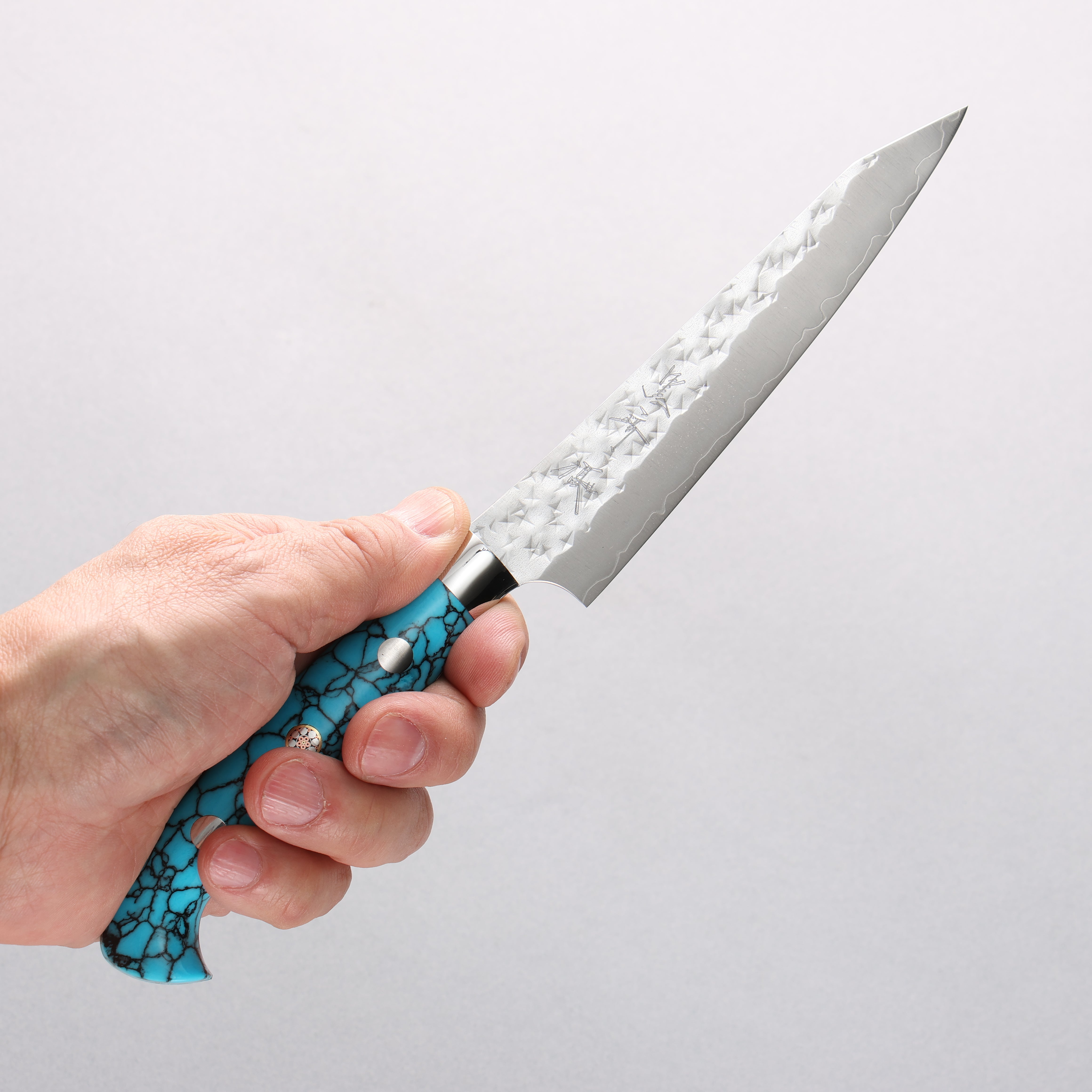 Yu Kurosaki Senko Ei SG2 Hammered Petty-Utility 130mm Turquoise Handle with Sheath - Seisuke Knife