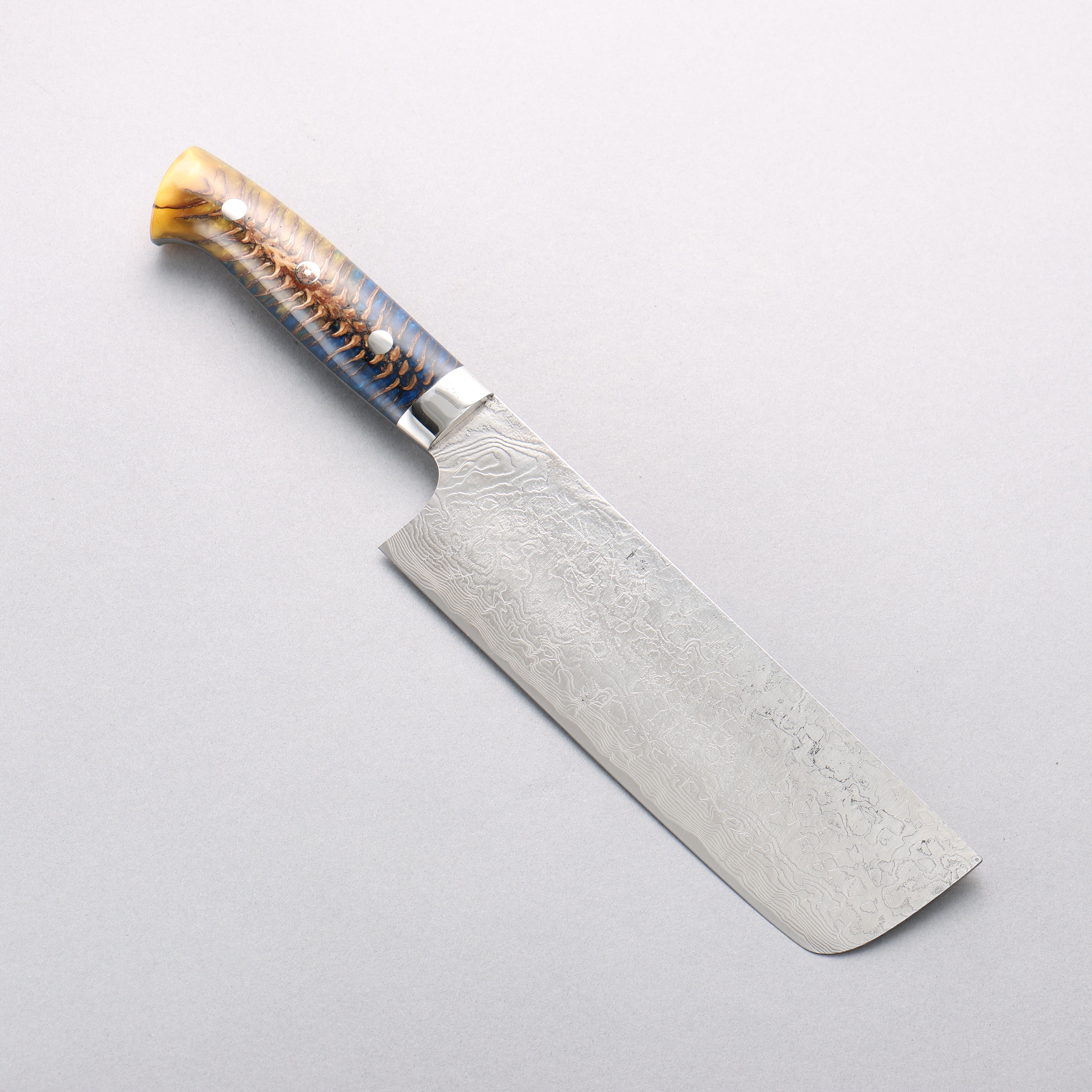 Takeshi Saji SG2 Diamond Finish Damascus Nakiri 165mm Pine Cone and Blue Acrylic Handle - Seisuke Knife