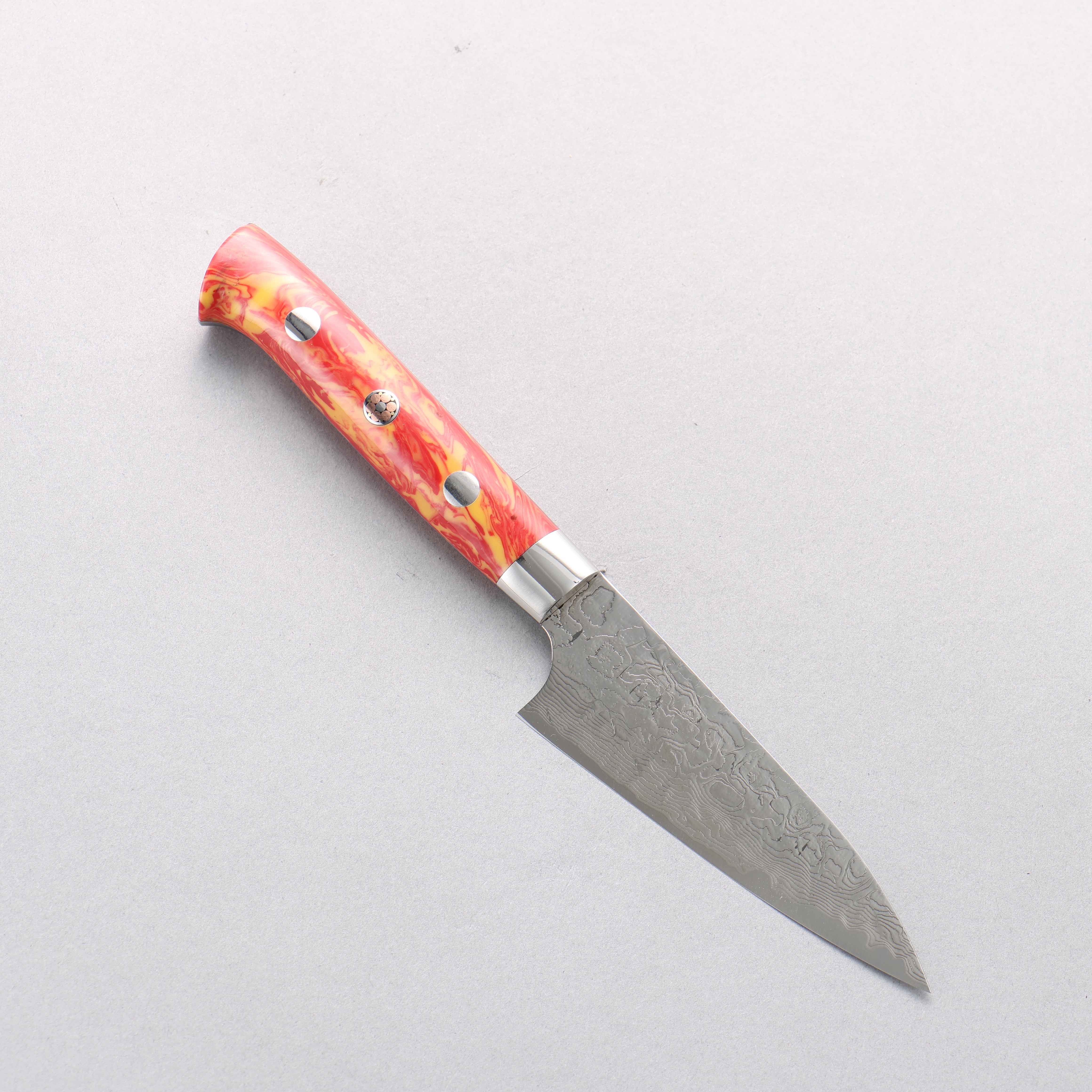 Takeshi Saji SG2 Diamond Finish Damascus Petty-Utility 90mm Red Turquoise Handle - Seisuke Knife