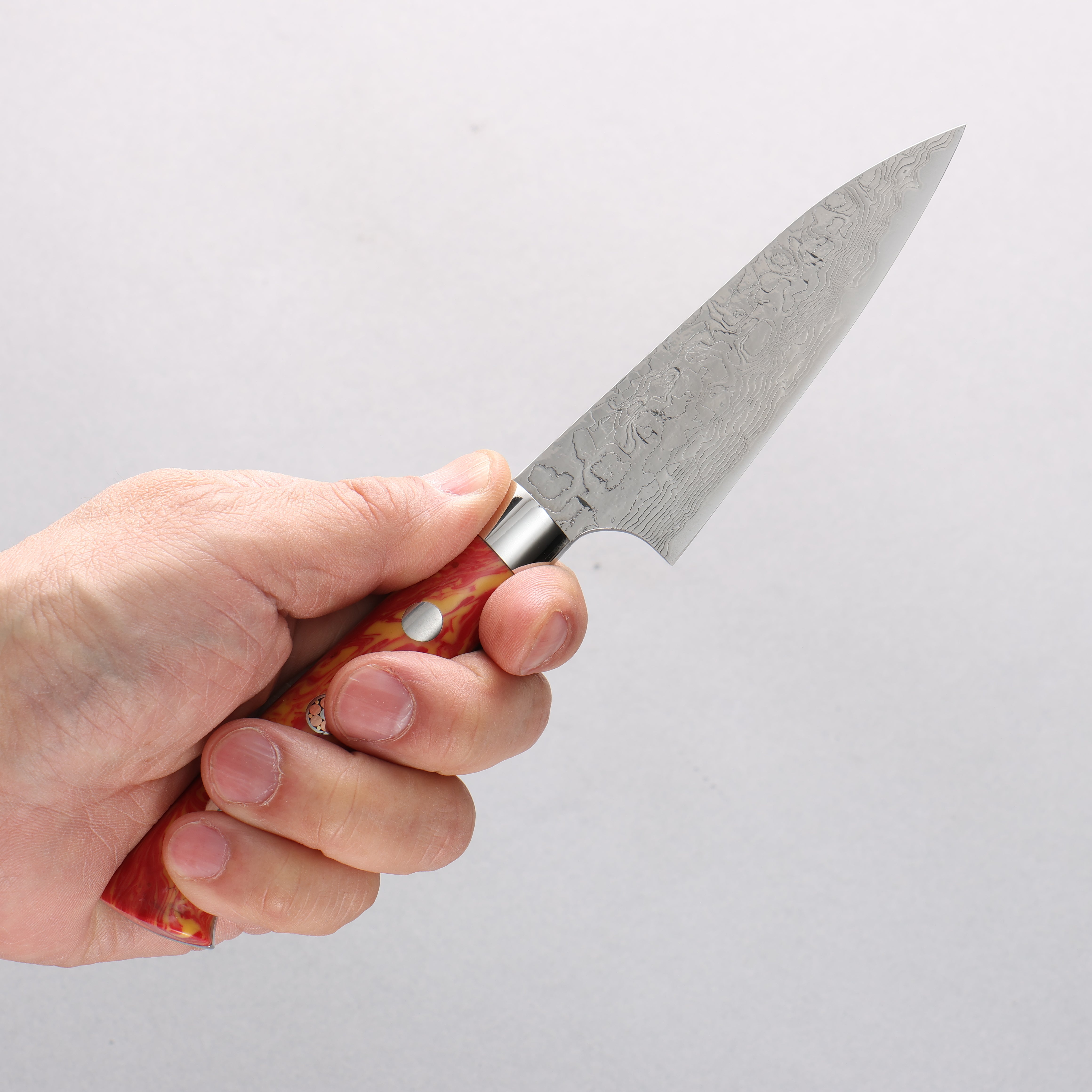 Takeshi Saji SG2 Diamond Finish Damascus Petty-Utility 90mm Red Turquoise Handle - Seisuke Knife