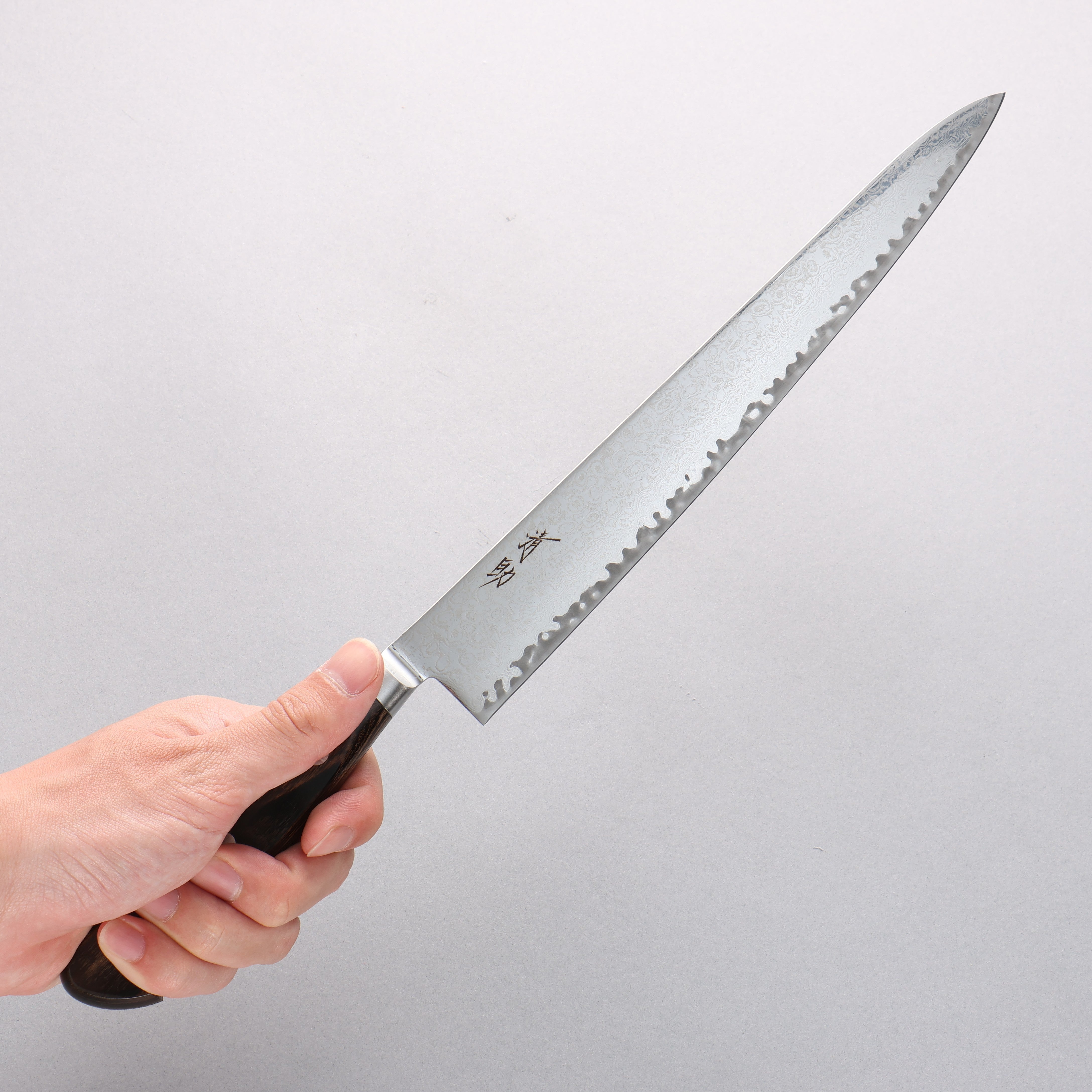 Seisuke Kagami2 AUS10 Mirrored Finish Damascus Sujihiki 240mm Brown Pakka wood Handle - Seisuke Knife