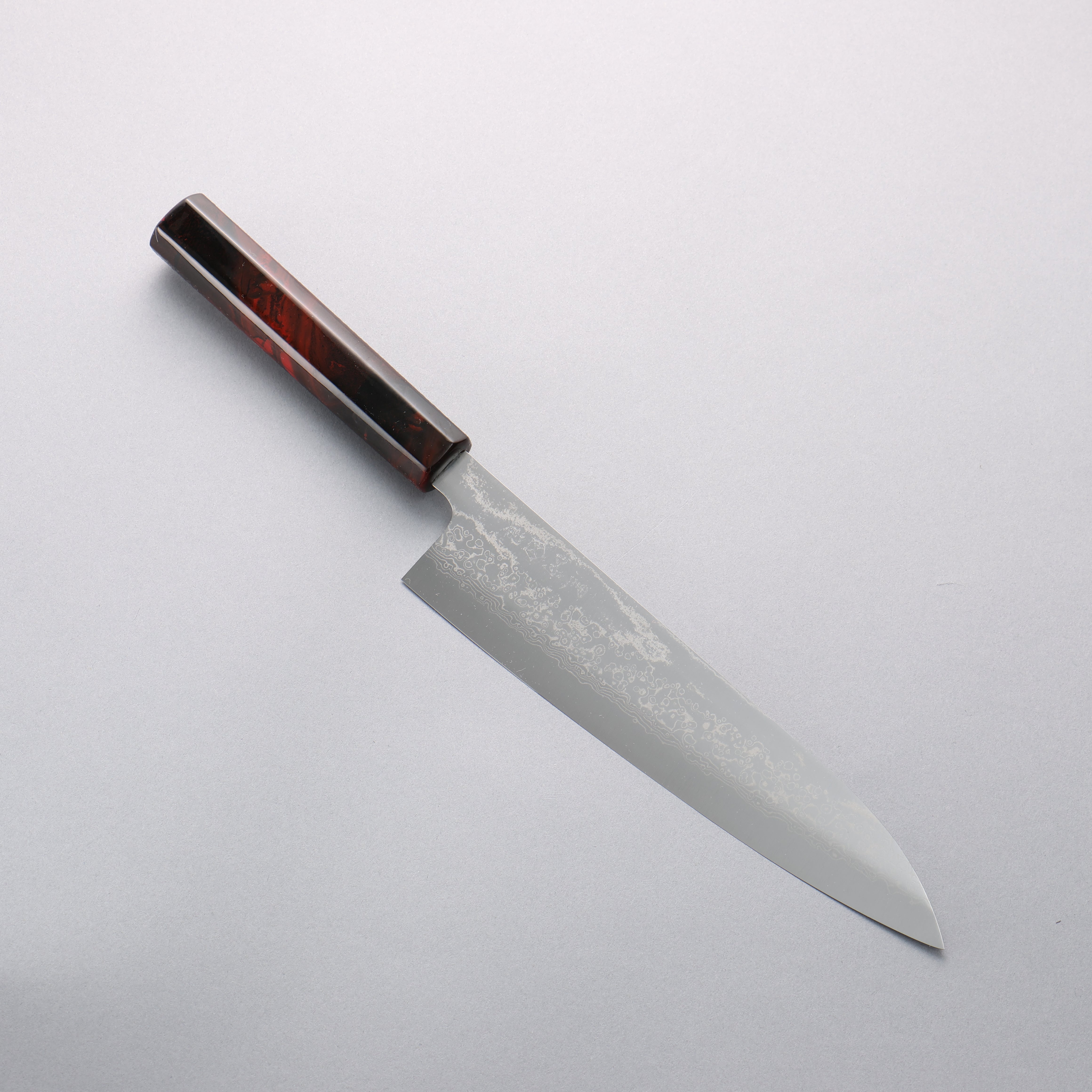Makoto Kurosaki VG10w Damascus Gyuto 210mm Lacquered Red & Black Marble Handle - Seisuke Knife