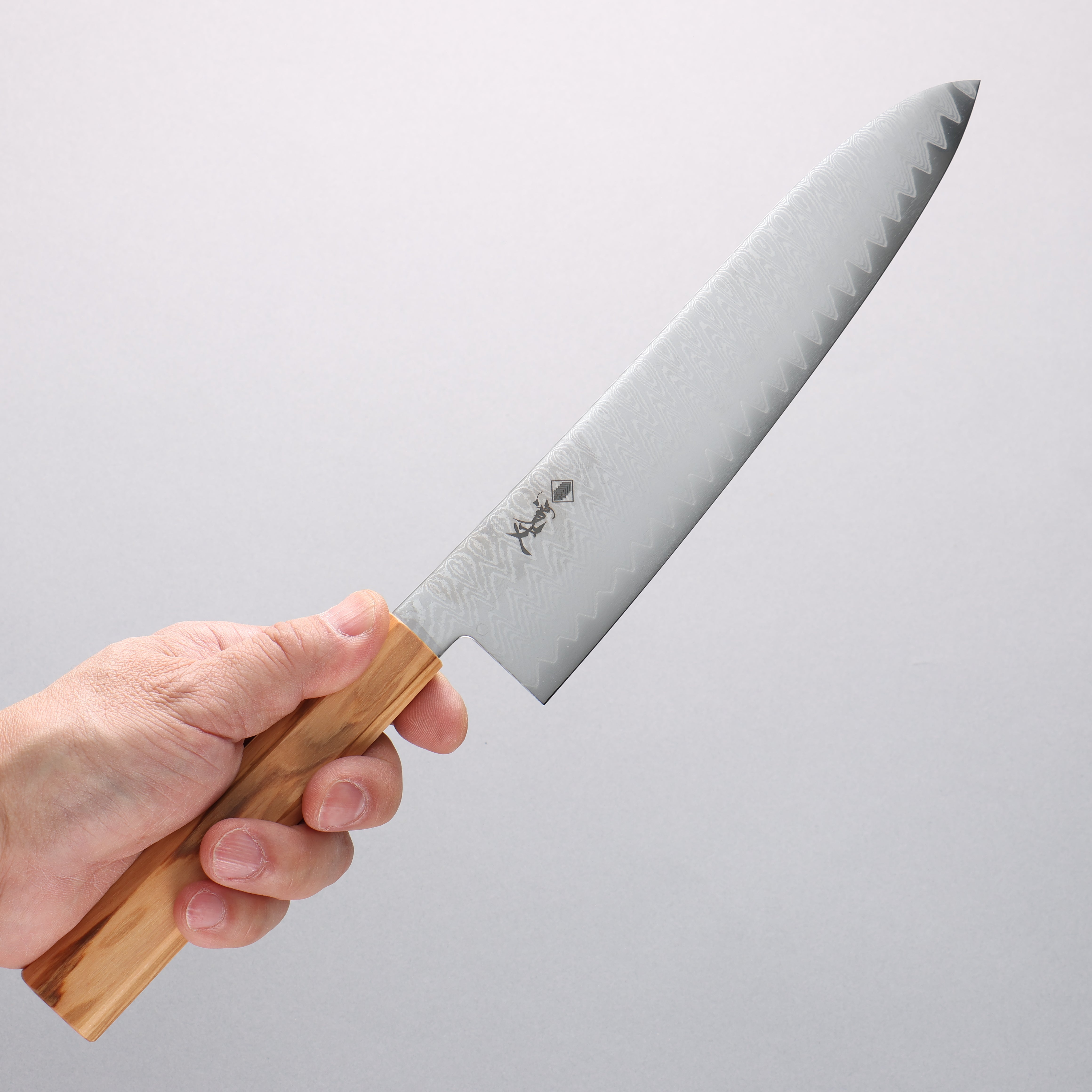 Kanjyo VG10 Damascus Gyuto 210mm Olive Wood Handle - Seisuke Knife