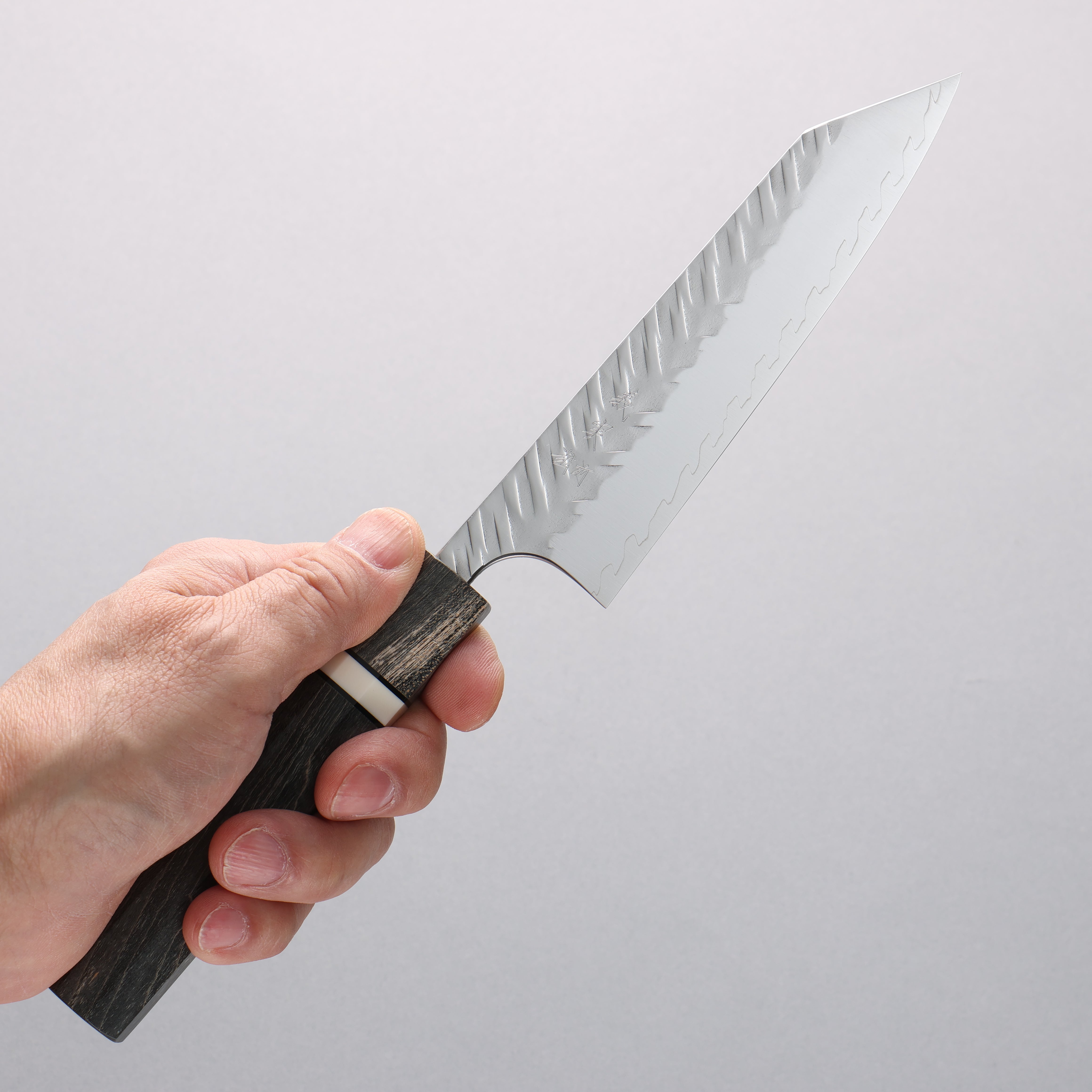 Yoshimi Kato SPG STRIX Hammered (V) Small Bunka 130mm Stabilized wood (With White ring) Handle - Seisuke Knife