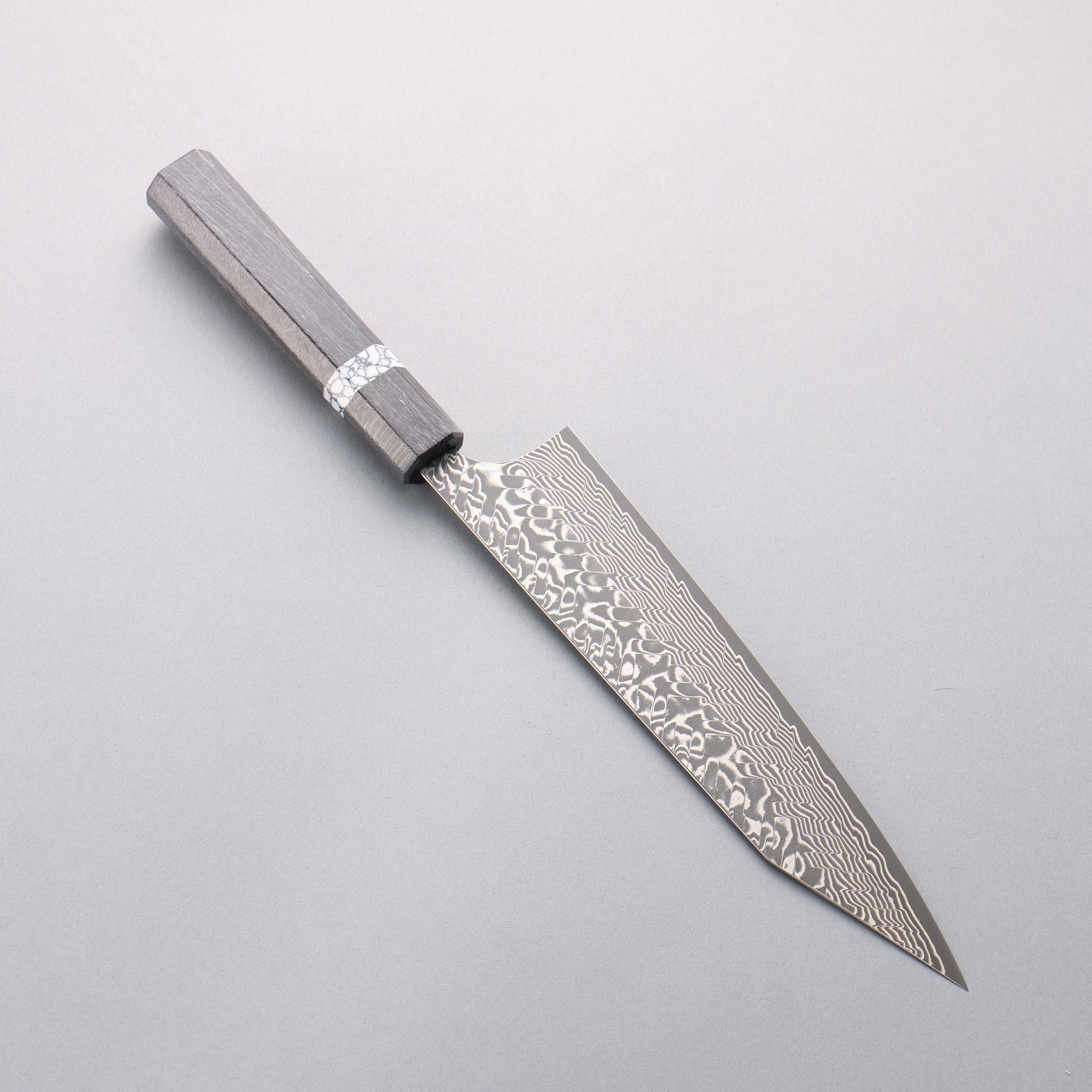 Yoshimi Kato SG2 Black Damascus Kiritsuke Gyuto 210mm Black Stabilized Wood (White Turquoise Ring) Handle - Seisuke Knife