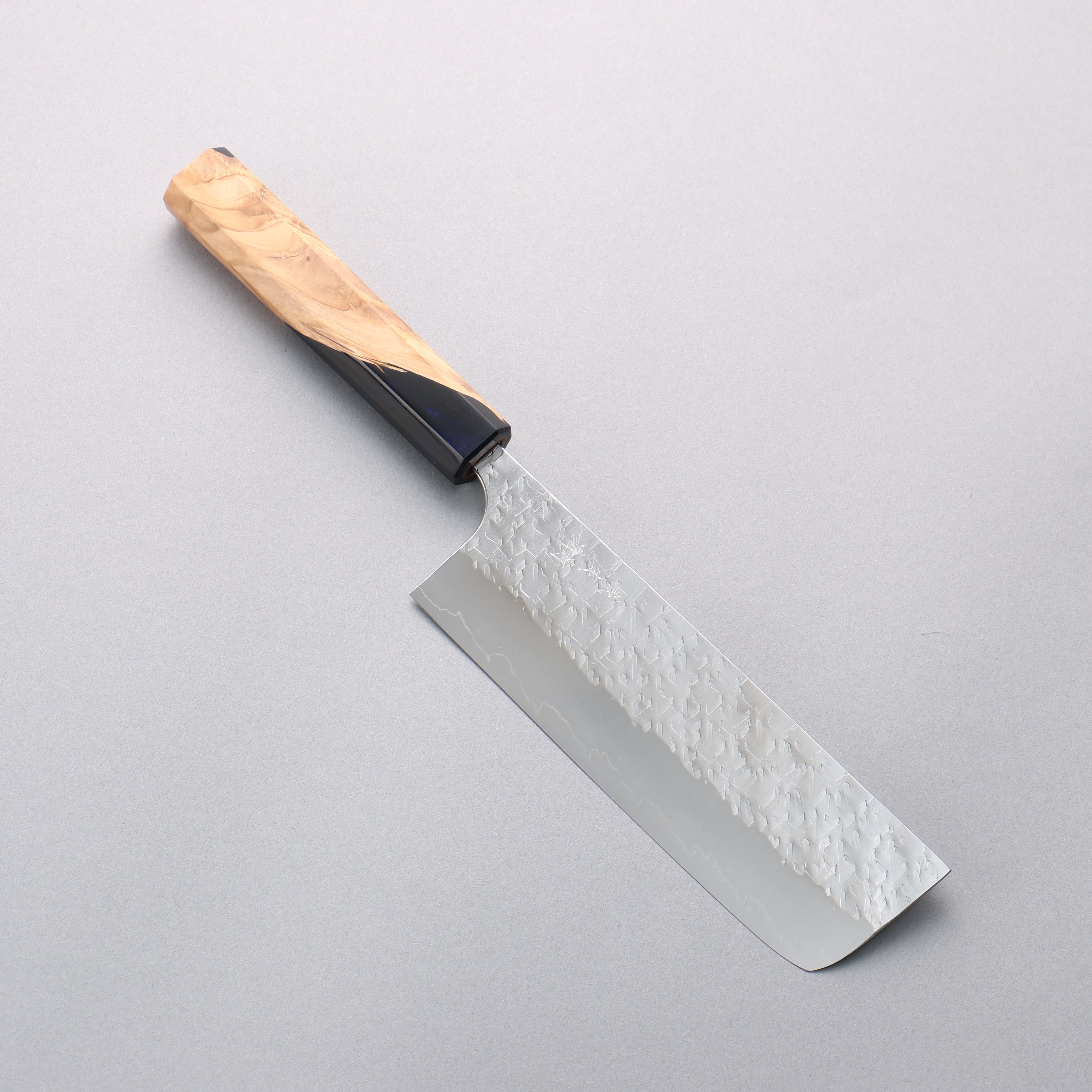 Yoshimi Kato Hyo SG2 Hammered Nakiri 165mm Olive Tree and Blue Resin Handle - Seisuke Knife