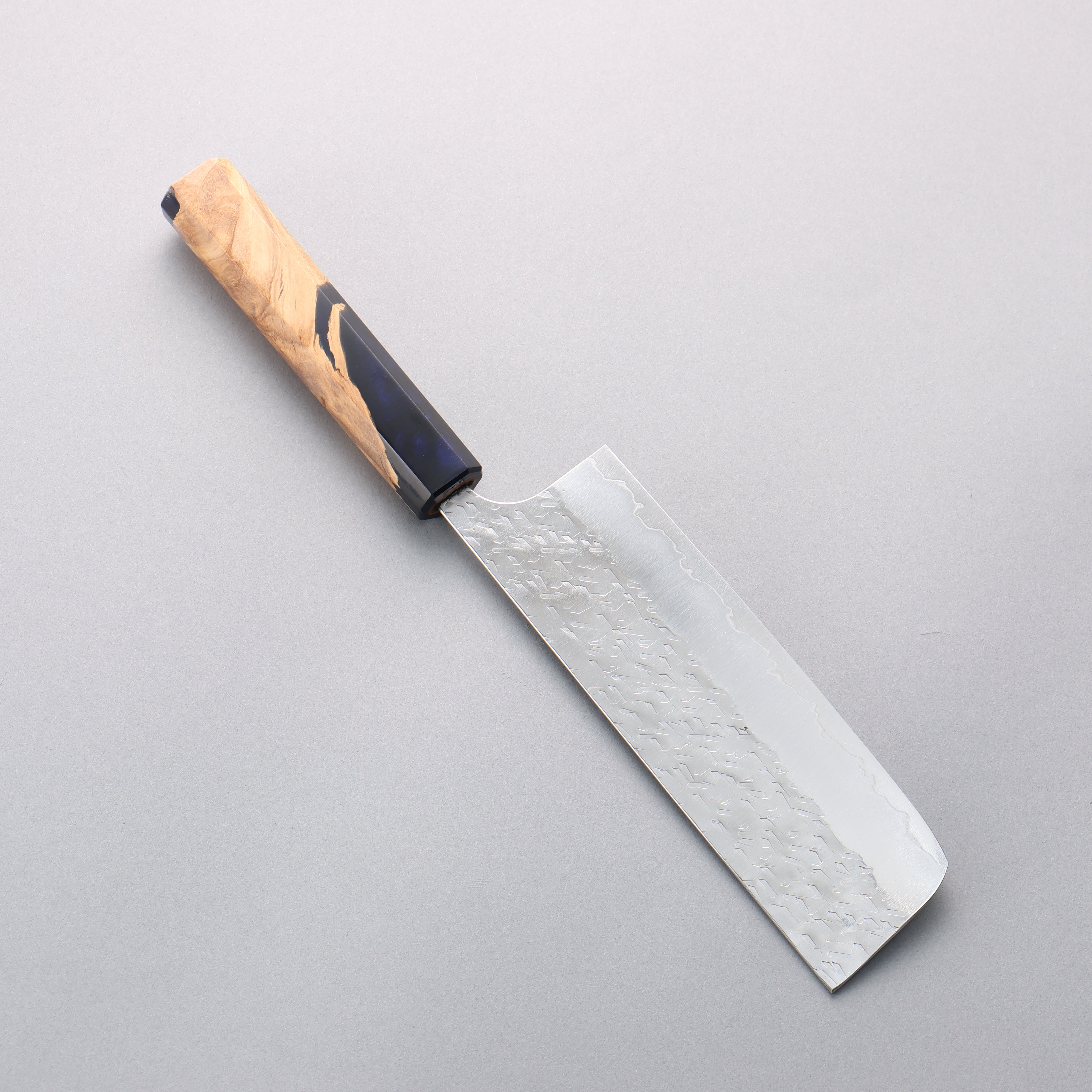 Yoshimi Kato Hyo SG2 Hammered Nakiri 165mm Olive Tree and Blue Resin Handle - Seisuke Knife