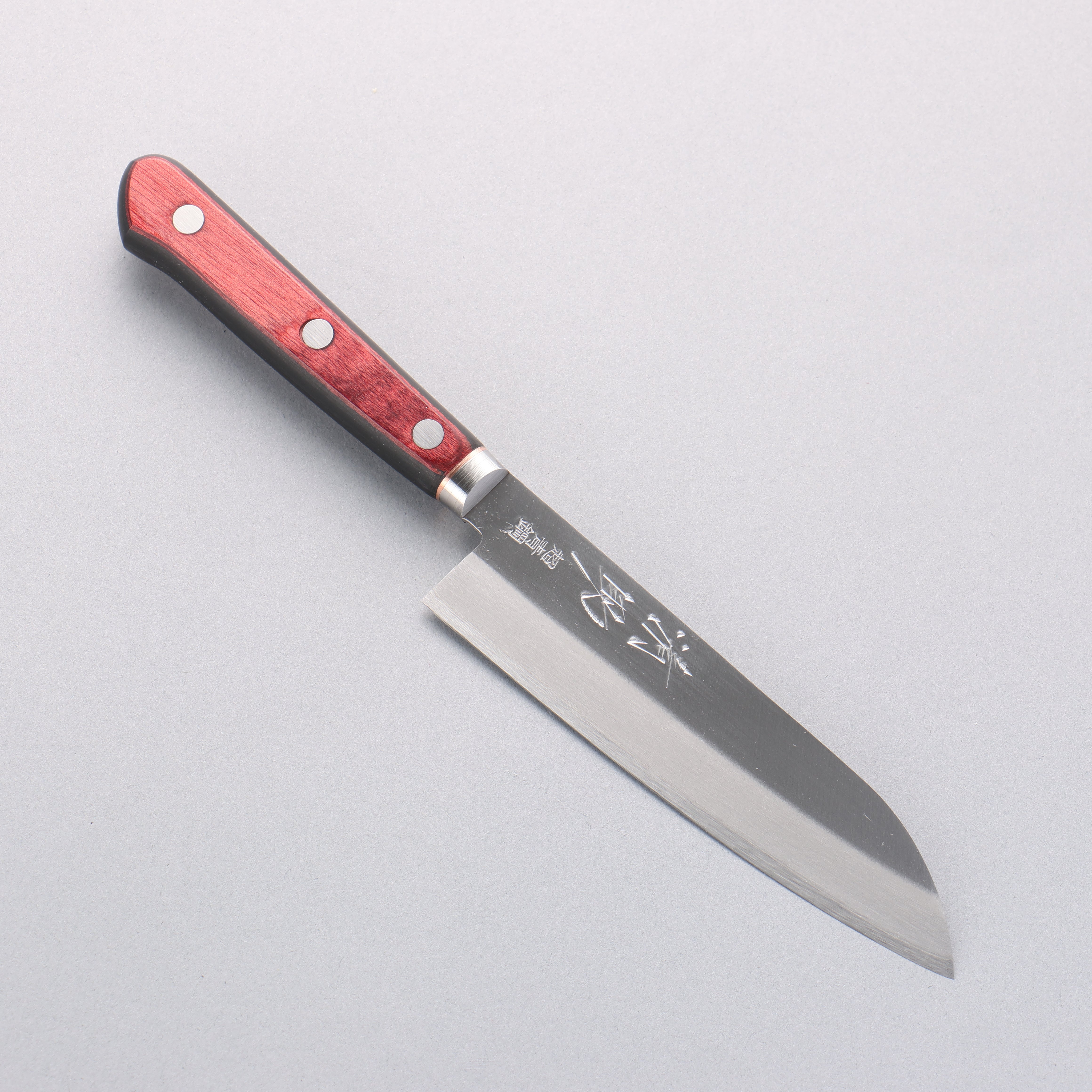 Seisuke Blue Super Migaki Finished Small Santoku 140mm Red and Black Pakka wood Handle - Seisuke Knife