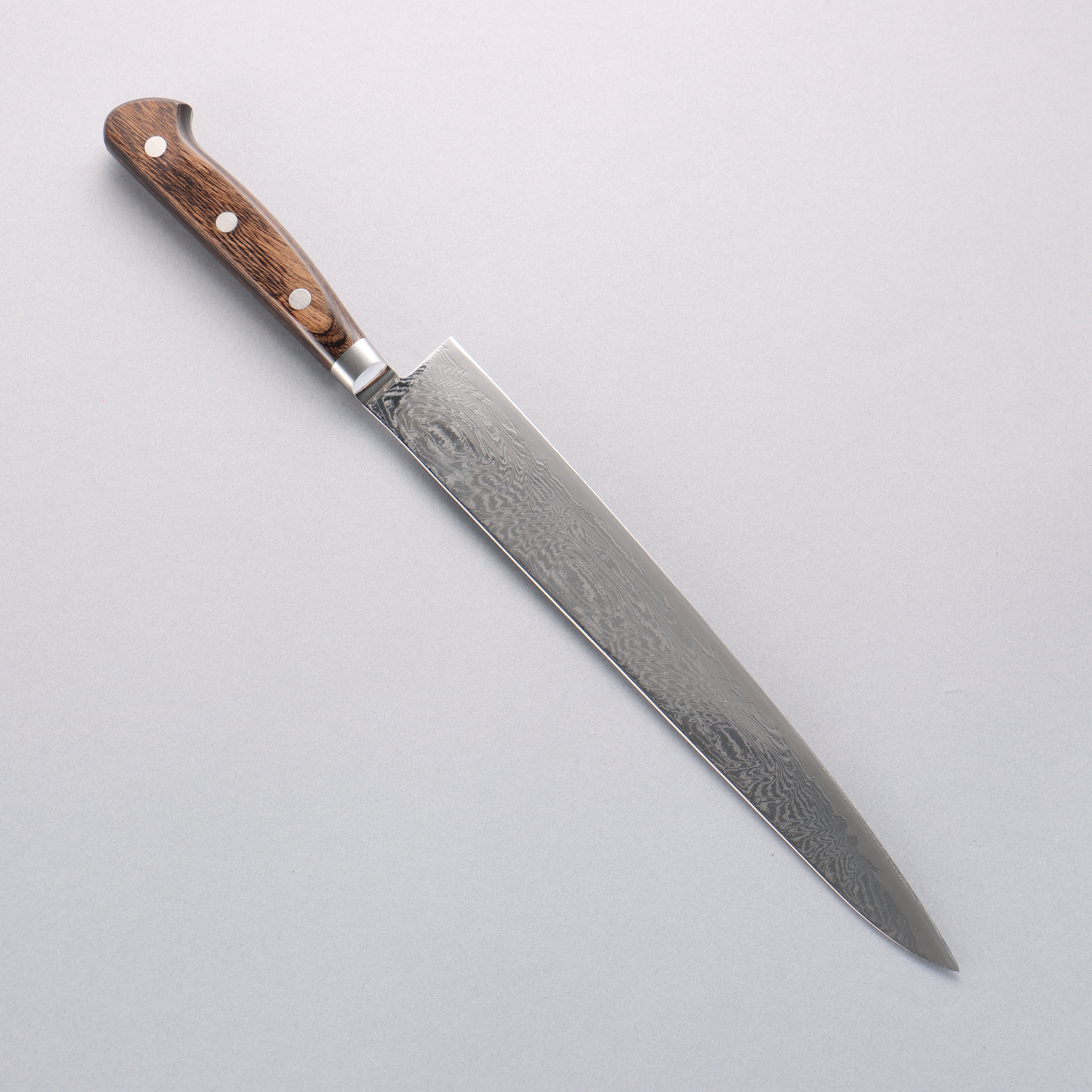 Seisuke Nami AUS10 Mirrored Finish Damascus Sujihiki 240mm Brown Pakka wood Handle - Seisuke Knife