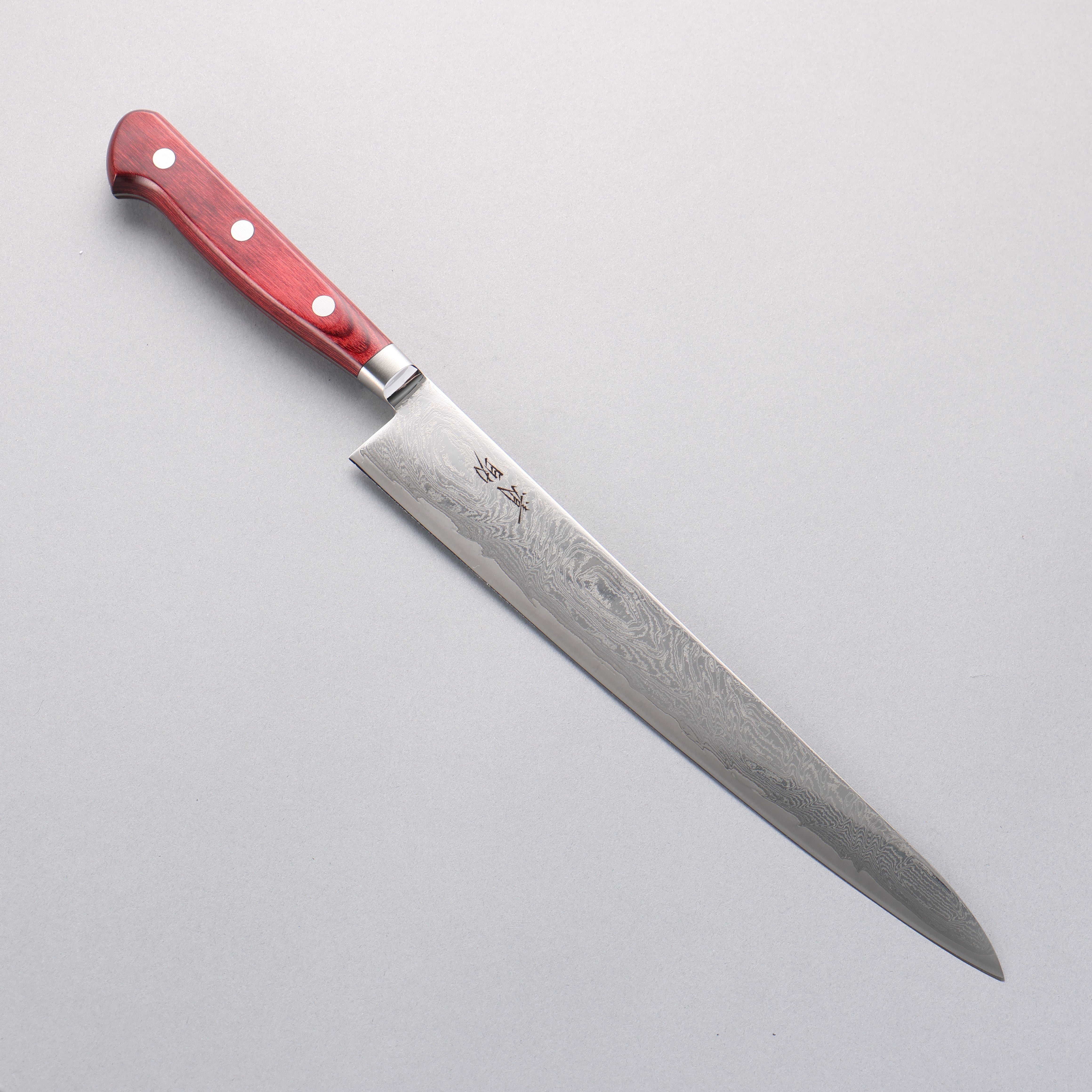 Seisuke Nami AUS10 Mirrored Finish Damascus Sujihiki 240mm Red Pakka wood Handle - Seisuke Knife