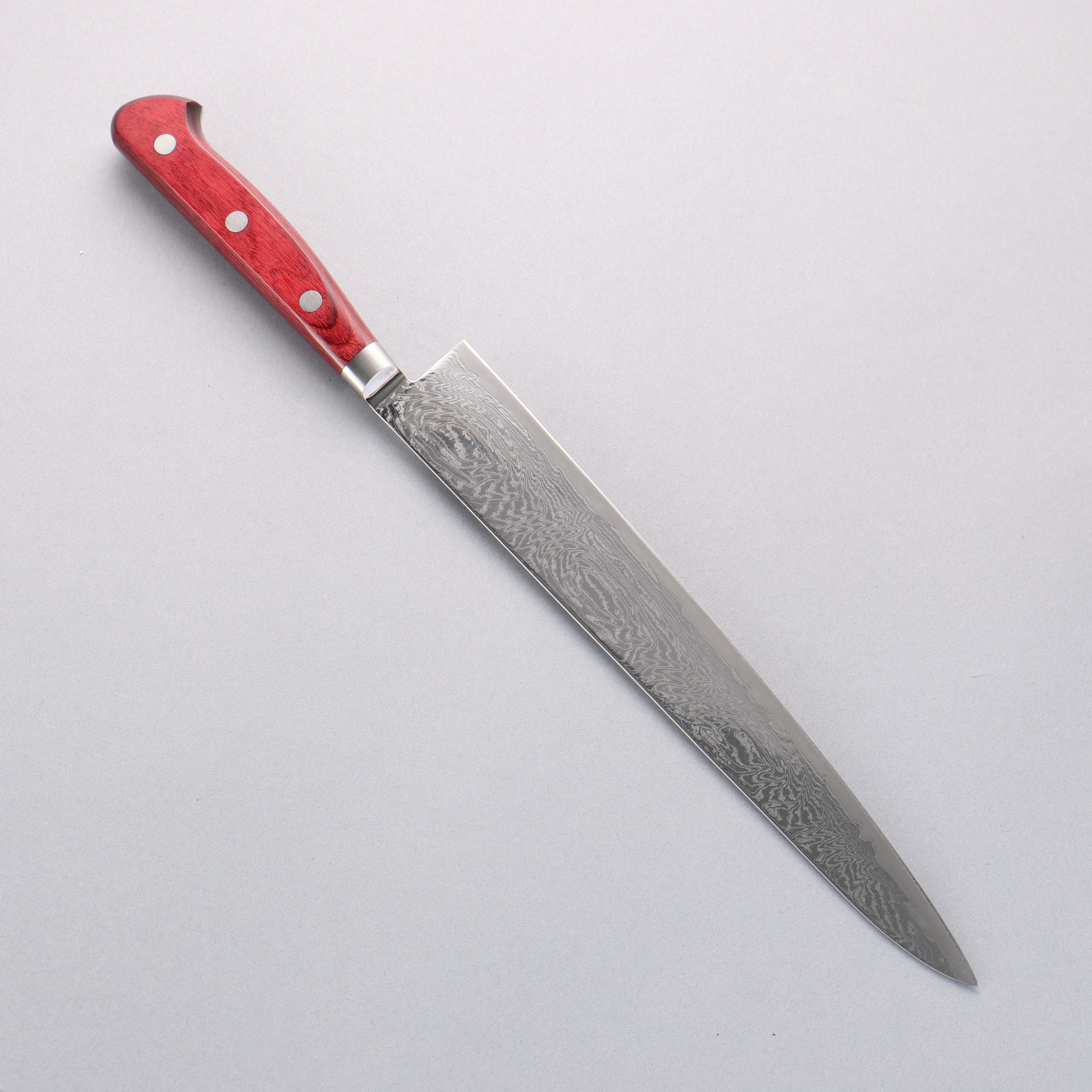 Seisuke Nami AUS10 Mirrored Finish Damascus Sujihiki 240mm Red Pakka wood Handle - Seisuke Knife