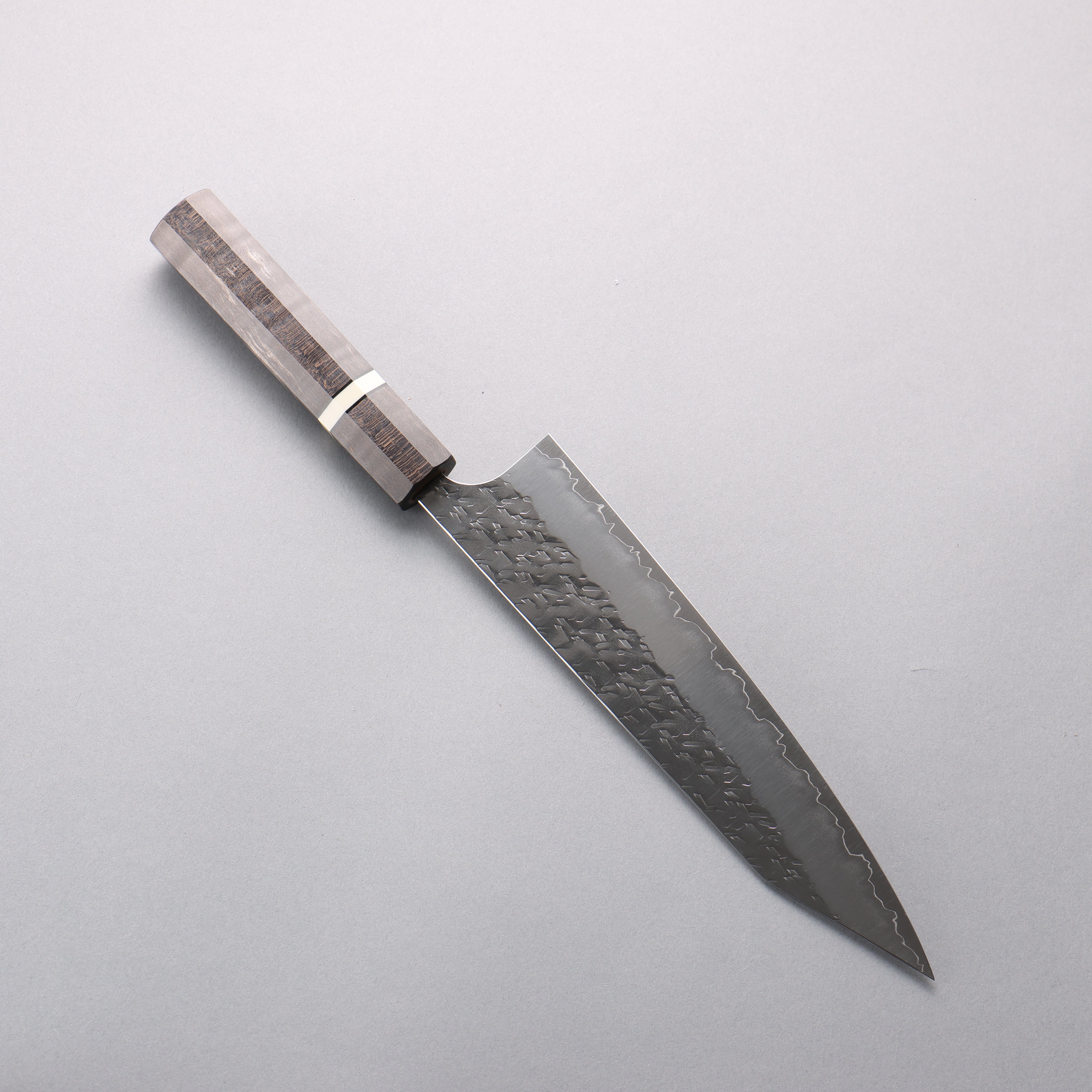 Yoshimi Kato Hyo SG2 Hammered Kiritsuke Gyuto 210mm Gray Stabilized Wood (White Ring) Handle - Seisuke Knife