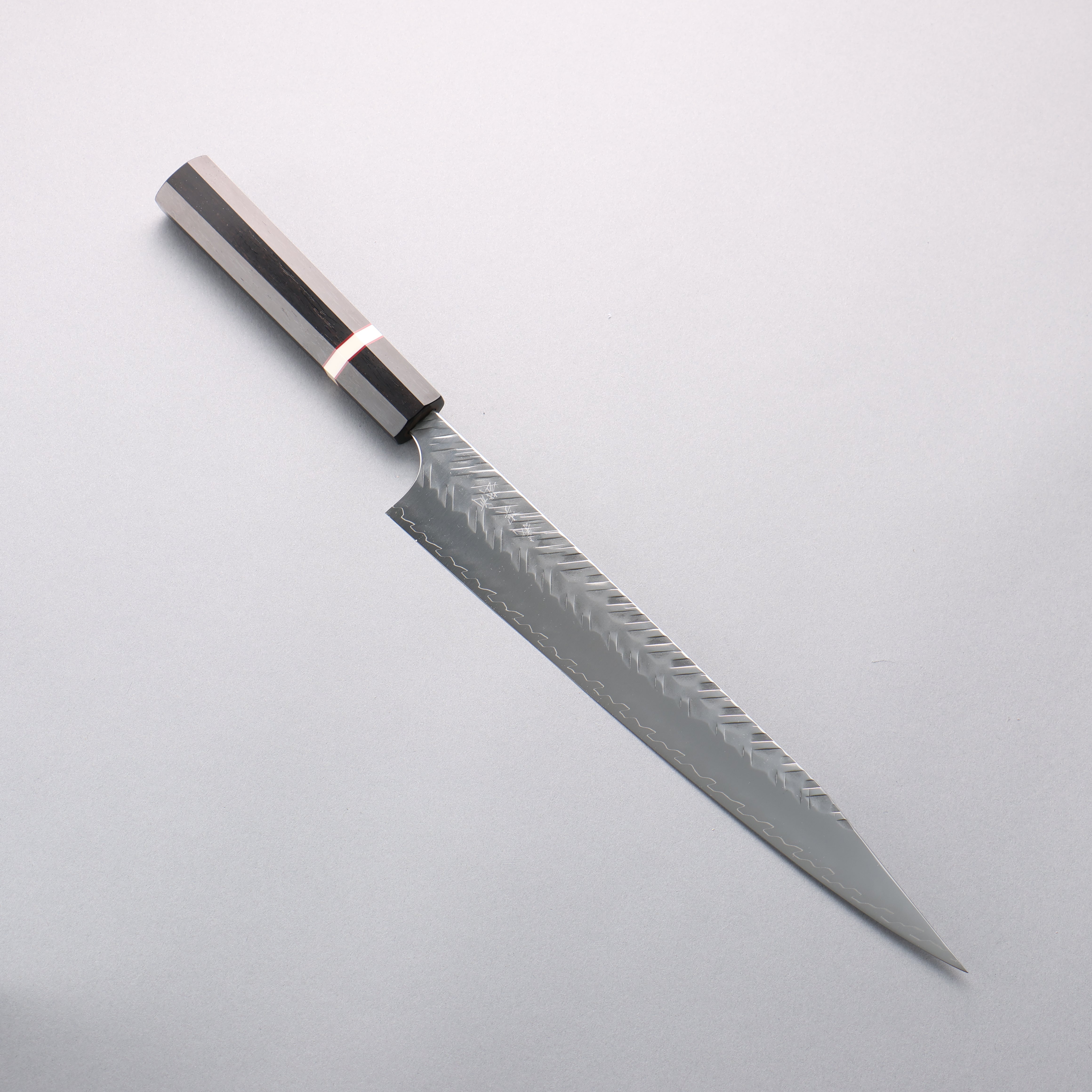 Yoshimi Kato SPG STRIX Hammered (V) Kiritsuke Sujihiki 270mm Ebony Wood(With White Ring) Handle - Seisuke Knife