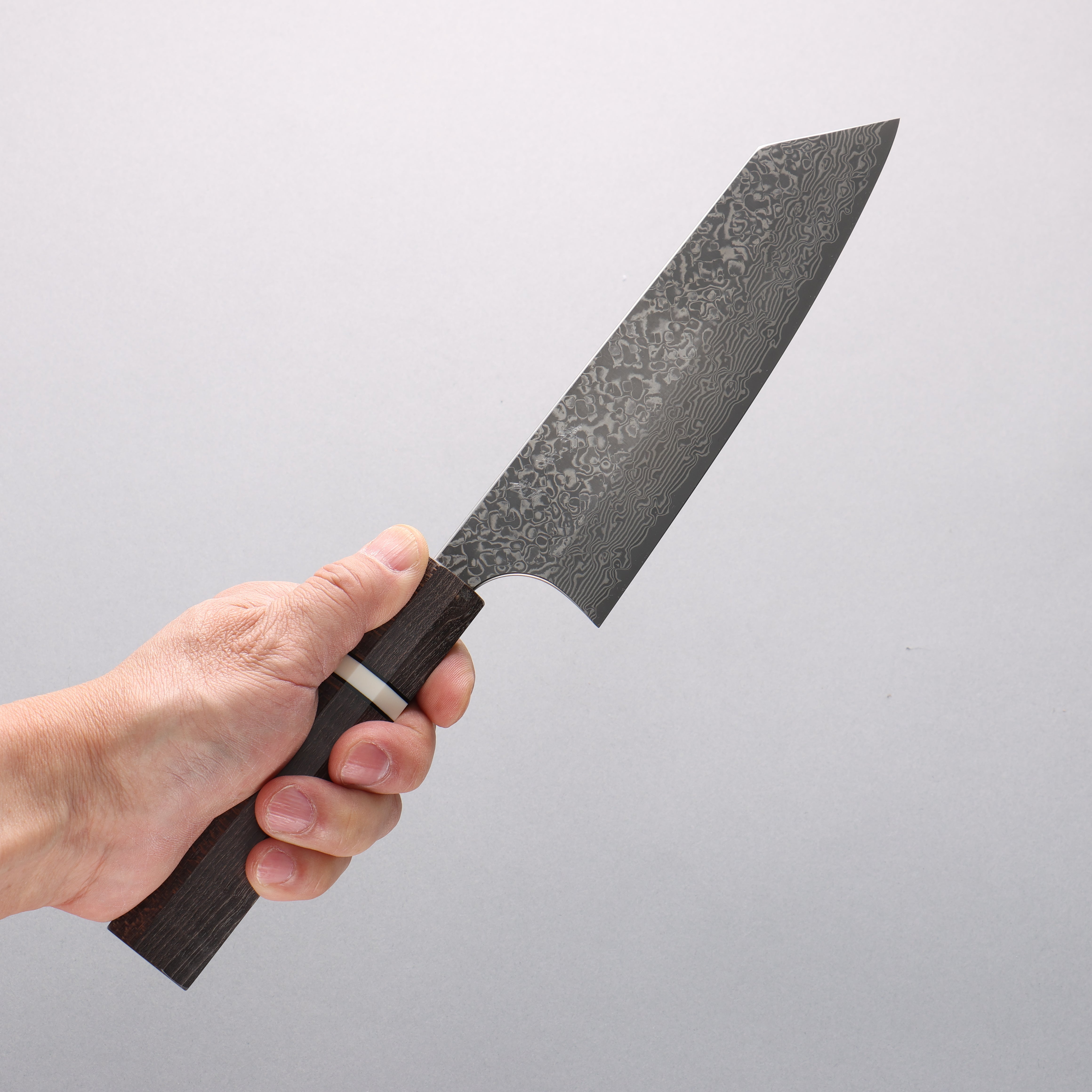 Yoshimi Kato VG10 Black Damascus Bunka 170mm Gray Stabilized Wood (White Ring) Handle - Seisuke Knife