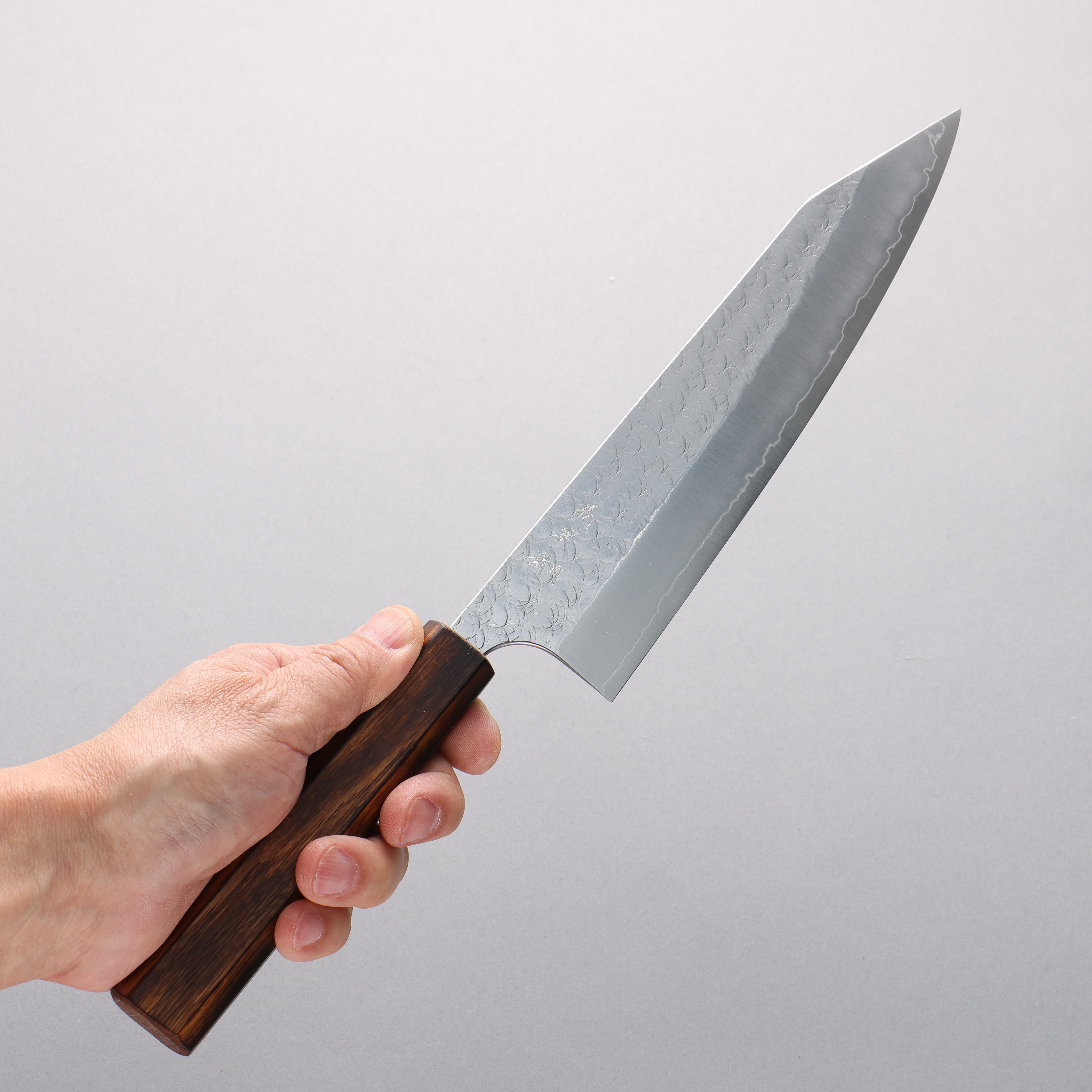 Yoshimi Kato Minamo SG2 Hammered Kiritsuke Gyuto 210mm Burnt Oak (Lacquered) Handle - Seisuke Knife
