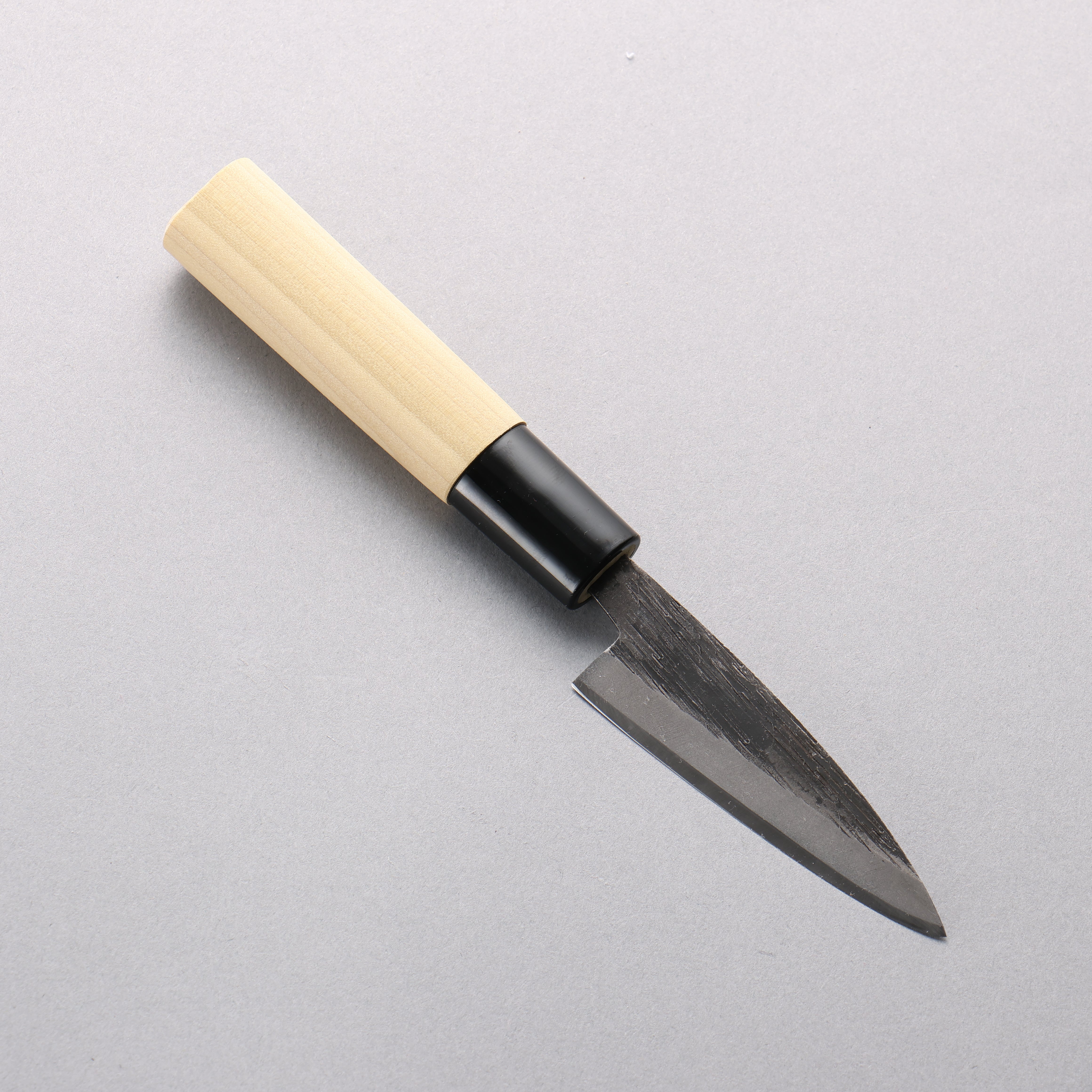 Sakai Takayuki Blue Steel No.2 Kurouchi Vertical Stripe Ajikiri 75mm Magnolia Handle - Seisuke Knife