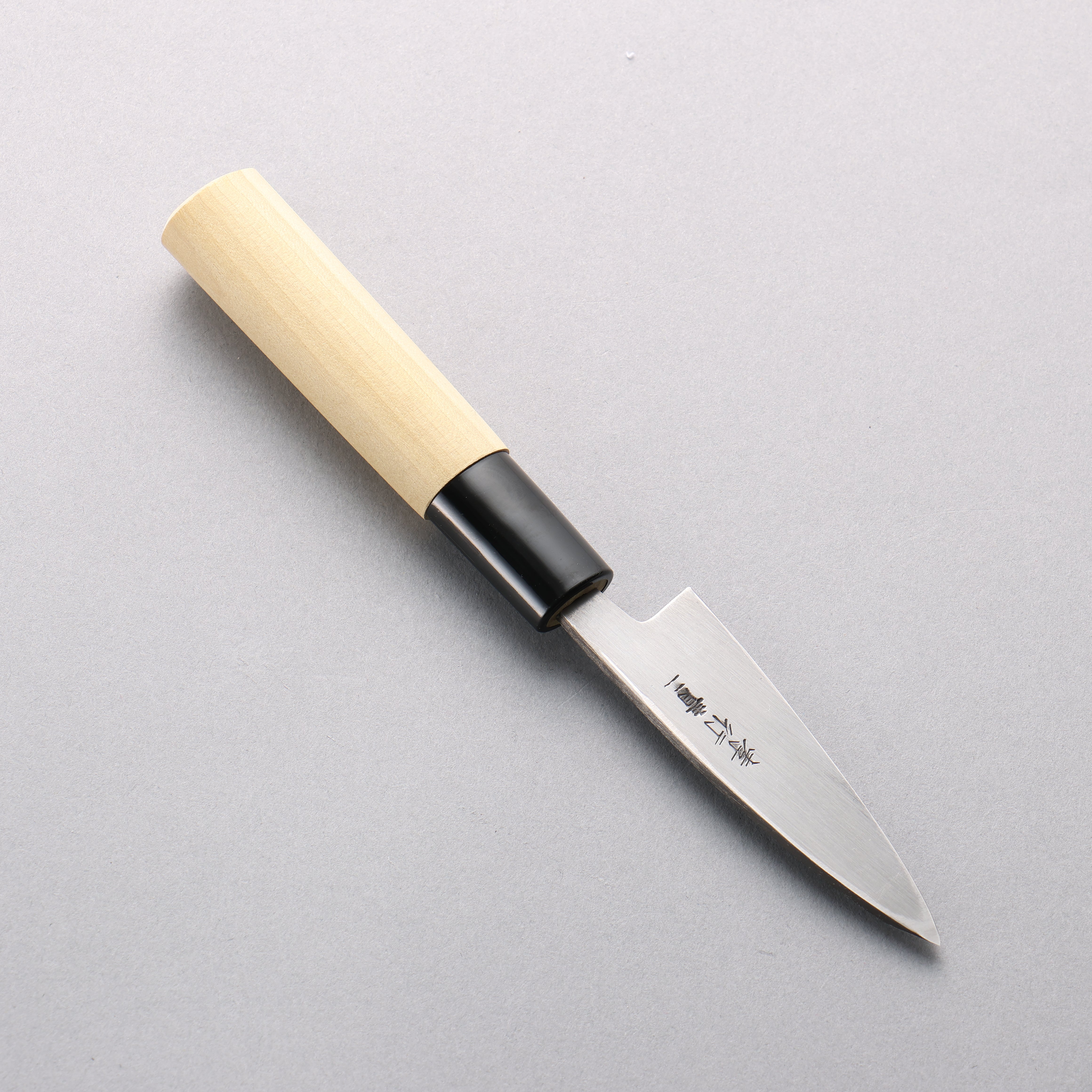 Sakai Takayuki Blue Steel No.2 Kurouchi Vertical Stripe Ajikiri 75mm Magnolia Handle - Seisuke Knife