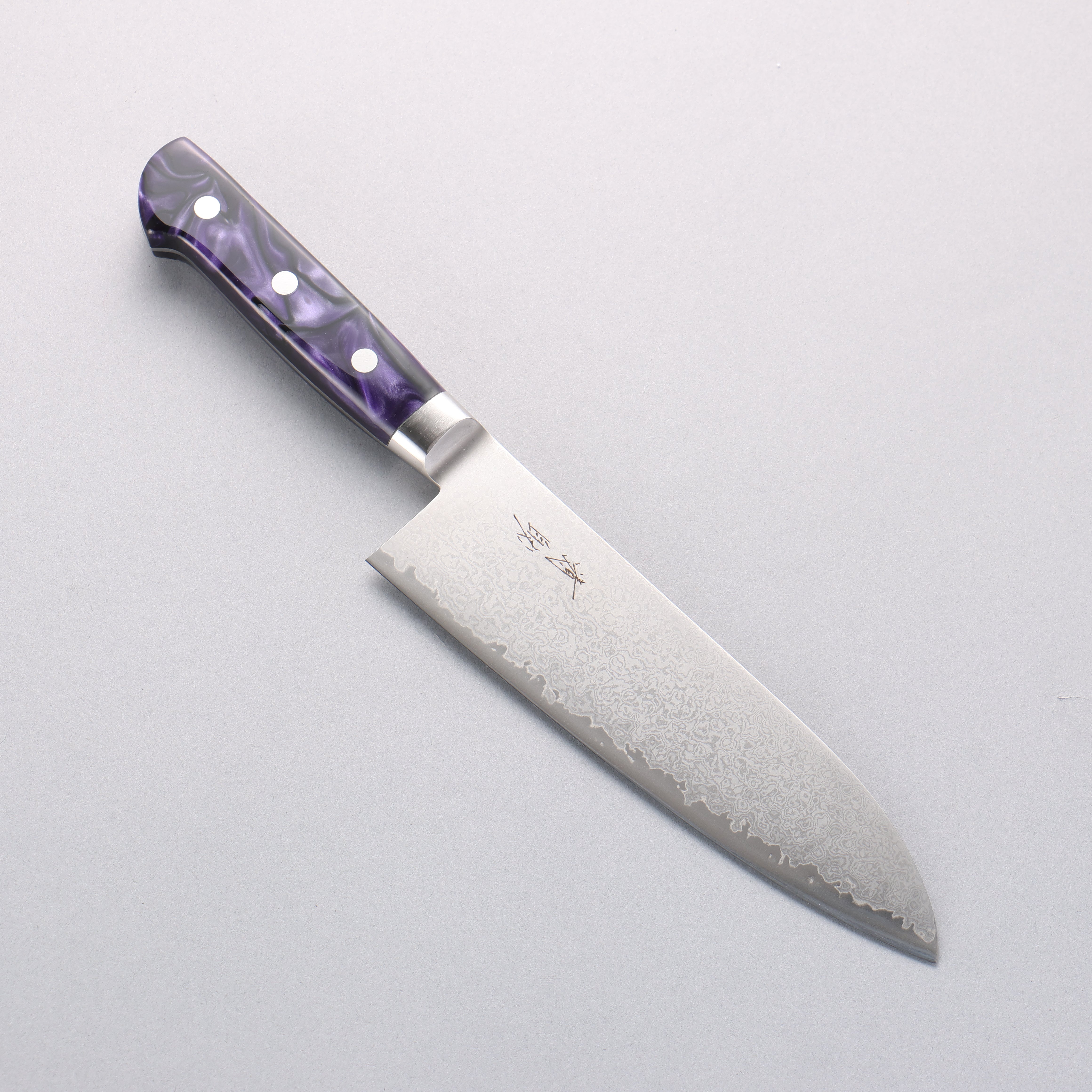 Seisuke VG5 Damascus Santoku 175mm Purple Marbled Resin Handle - Seisuke Knife