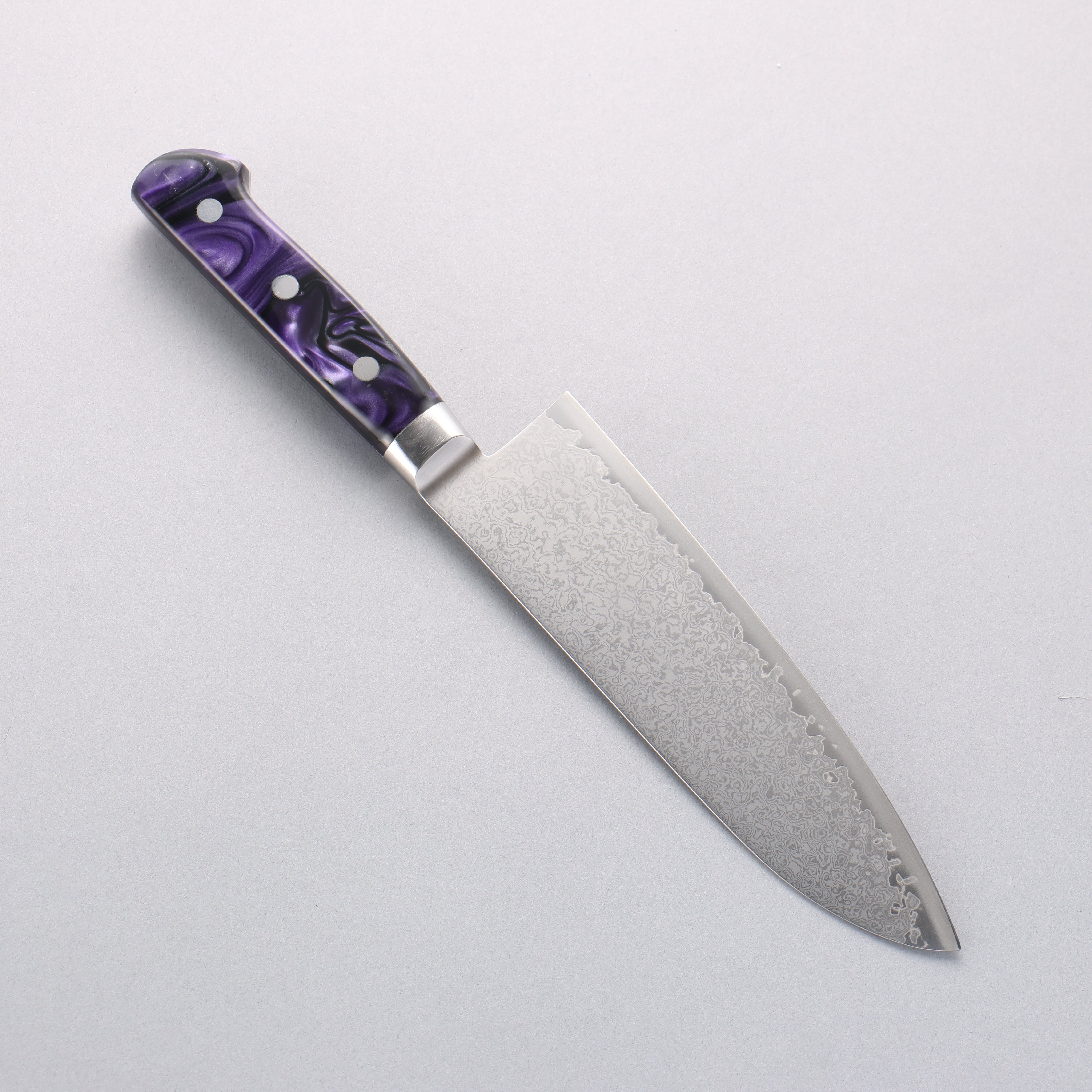 Seisuke VG5 Damascus Santoku 175mm Purple Marbled Resin Handle - Seisuke Knife