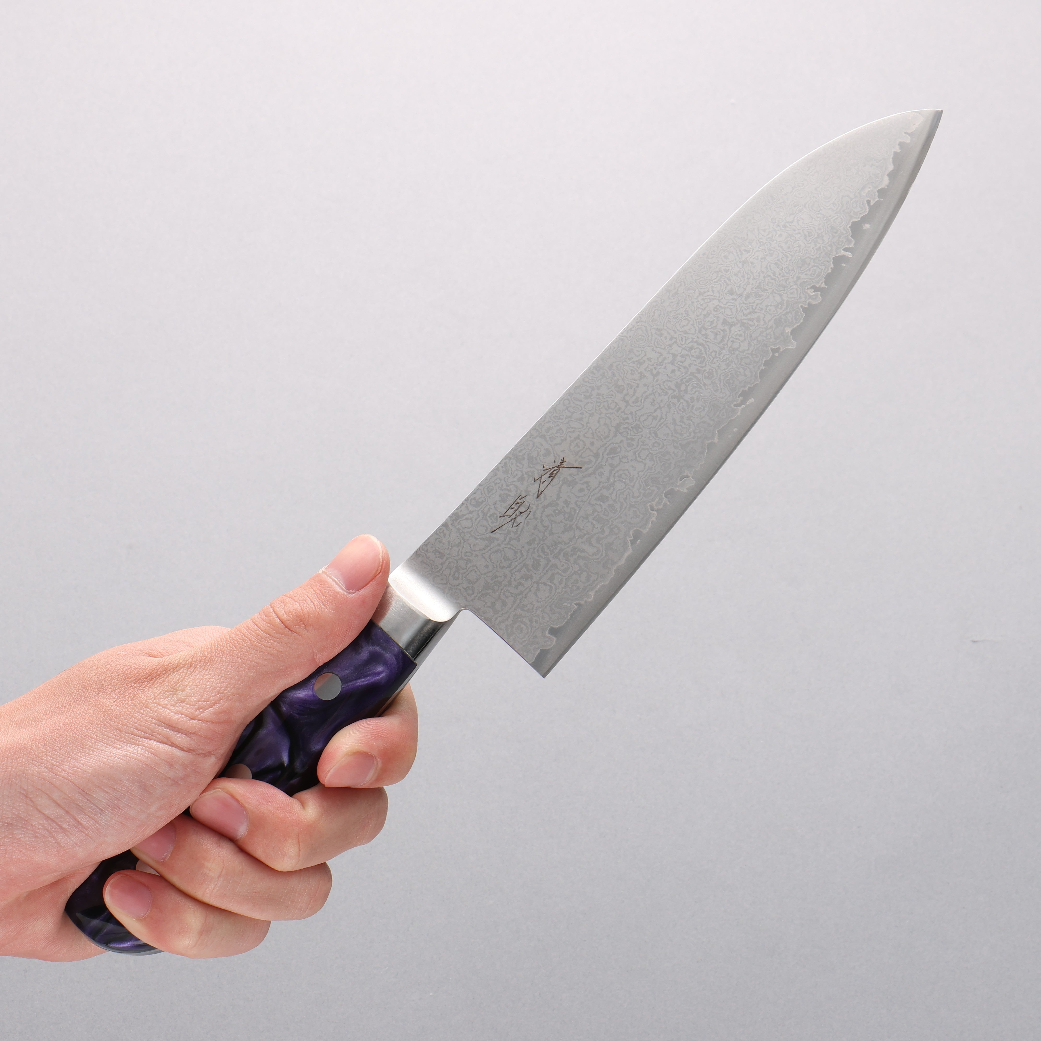 Seisuke VG5 Damascus Santoku 175mm Purple Marbled Resin Handle - Seisuke Knife
