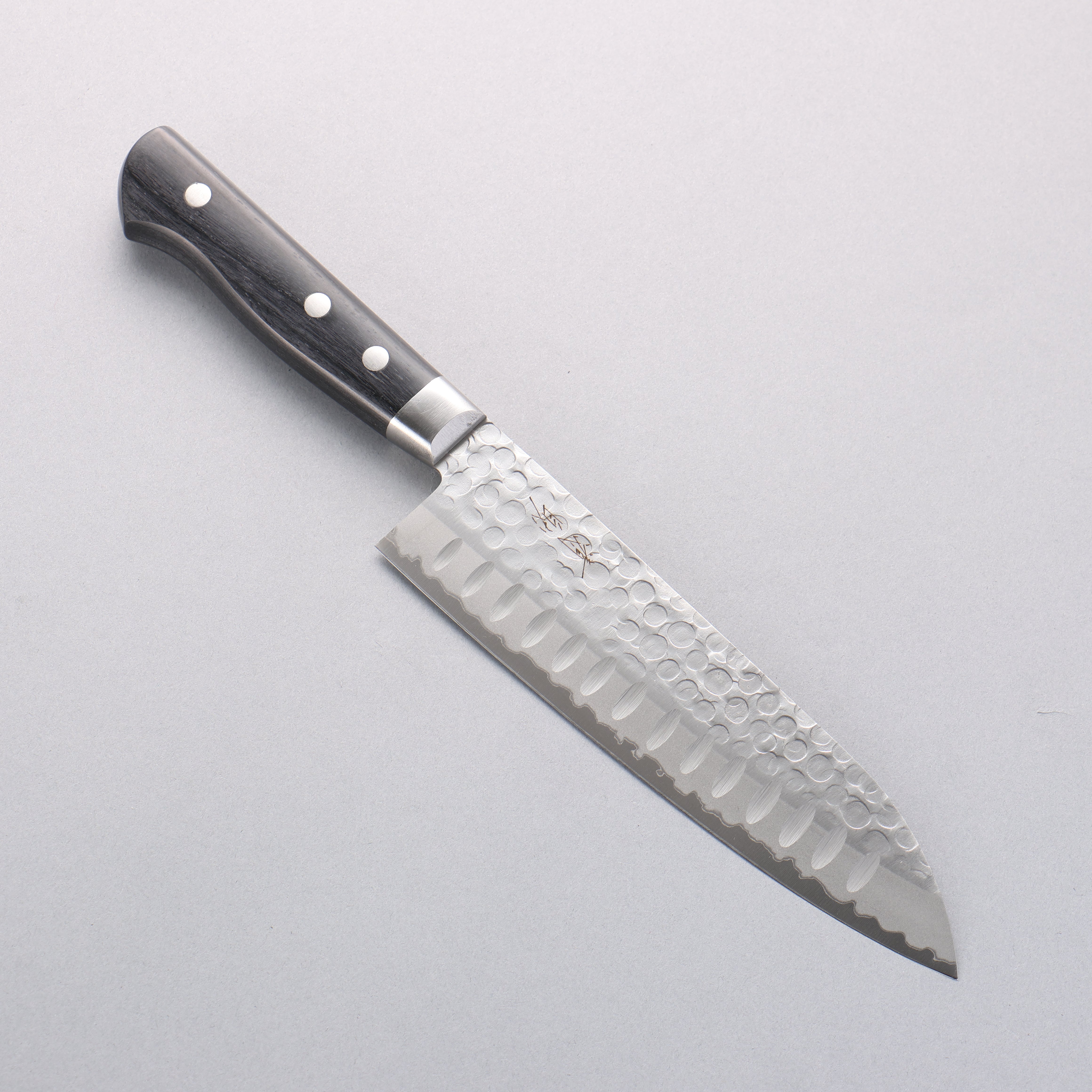Seisuke Blue Steel Hammered Ribbed Santoku 180mm Black Pakka wood Handle - Seisuke Knife