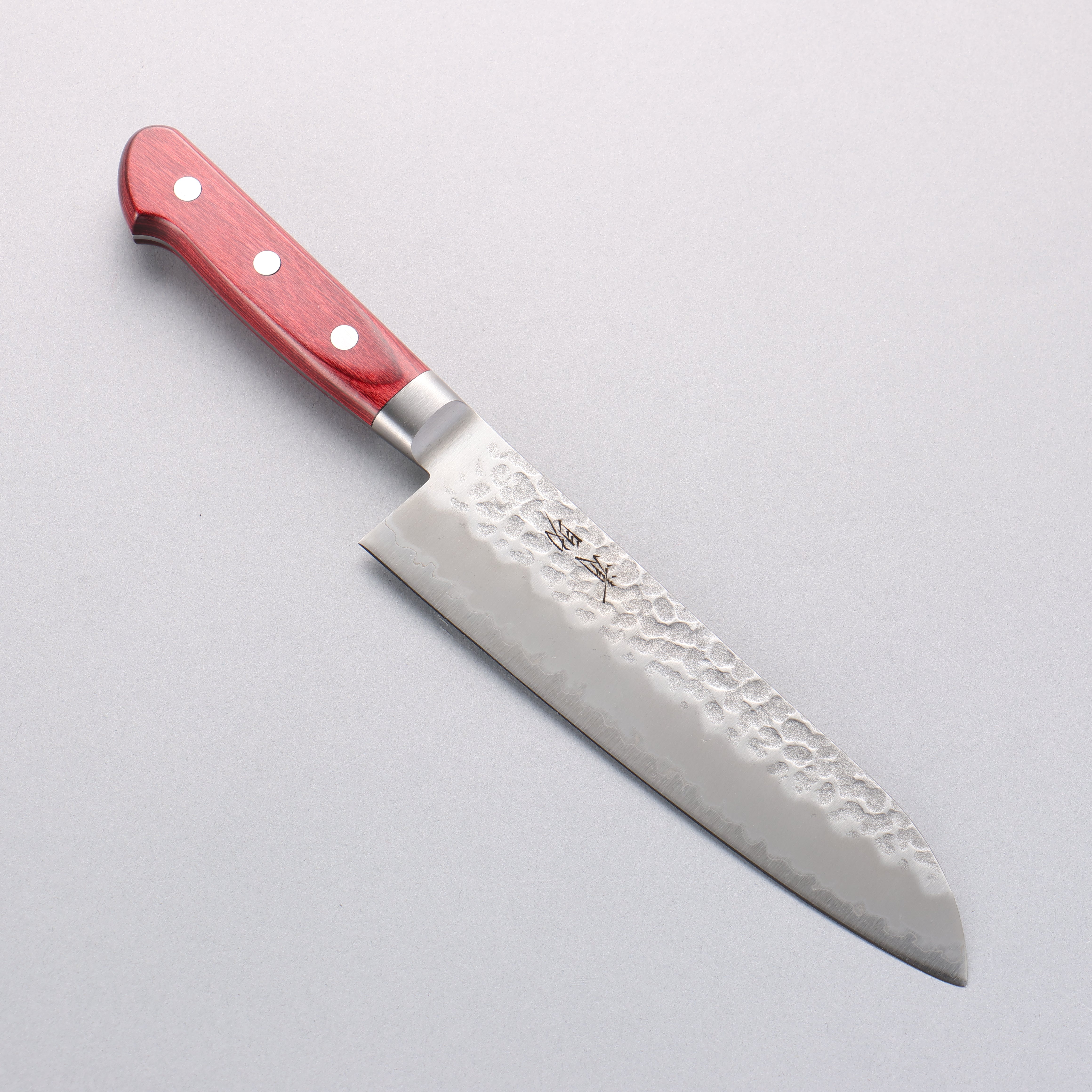 Seisuke Blue Super Hammered Gyuto 180mm Red Pakka wood Handle - Seisuke Knife
