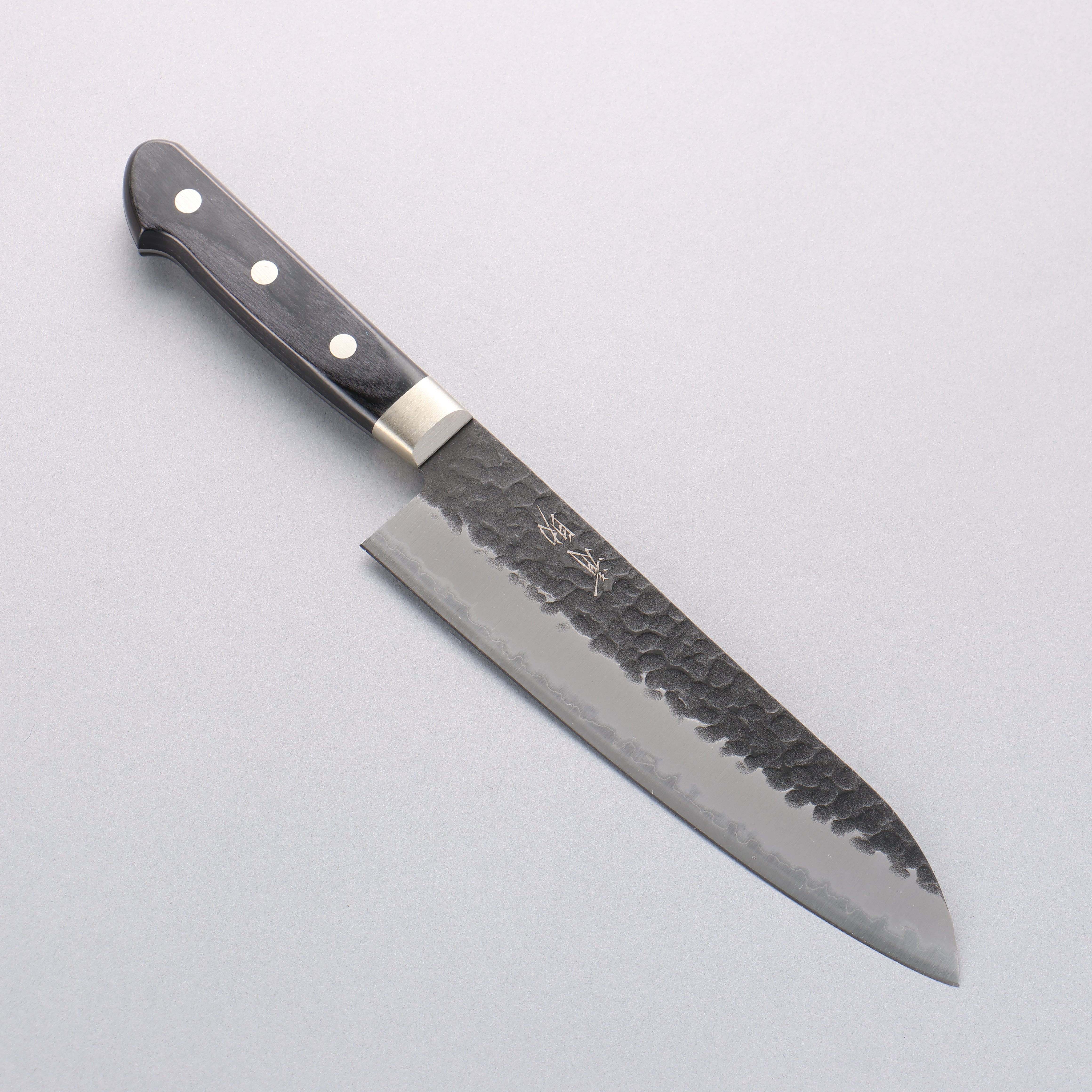 Seisuke Blue Super Hammered Black Finished Santoku 180mm Black Pakka wood Handle - Seisuke Knife