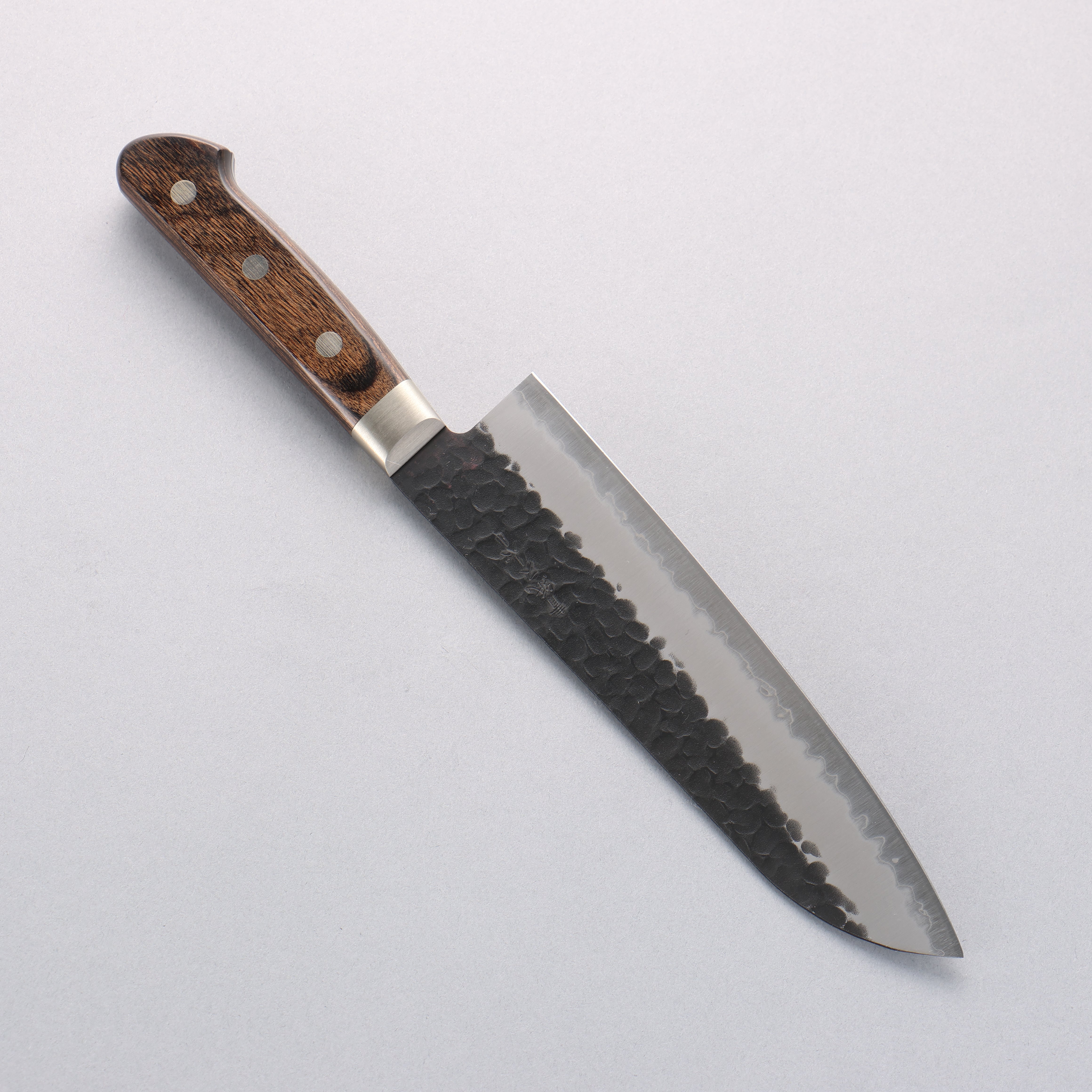 Seisuke Blue Super Hammered Black Finished Santoku 180mm Brown Pakka wood Handle - Seisuke Knife