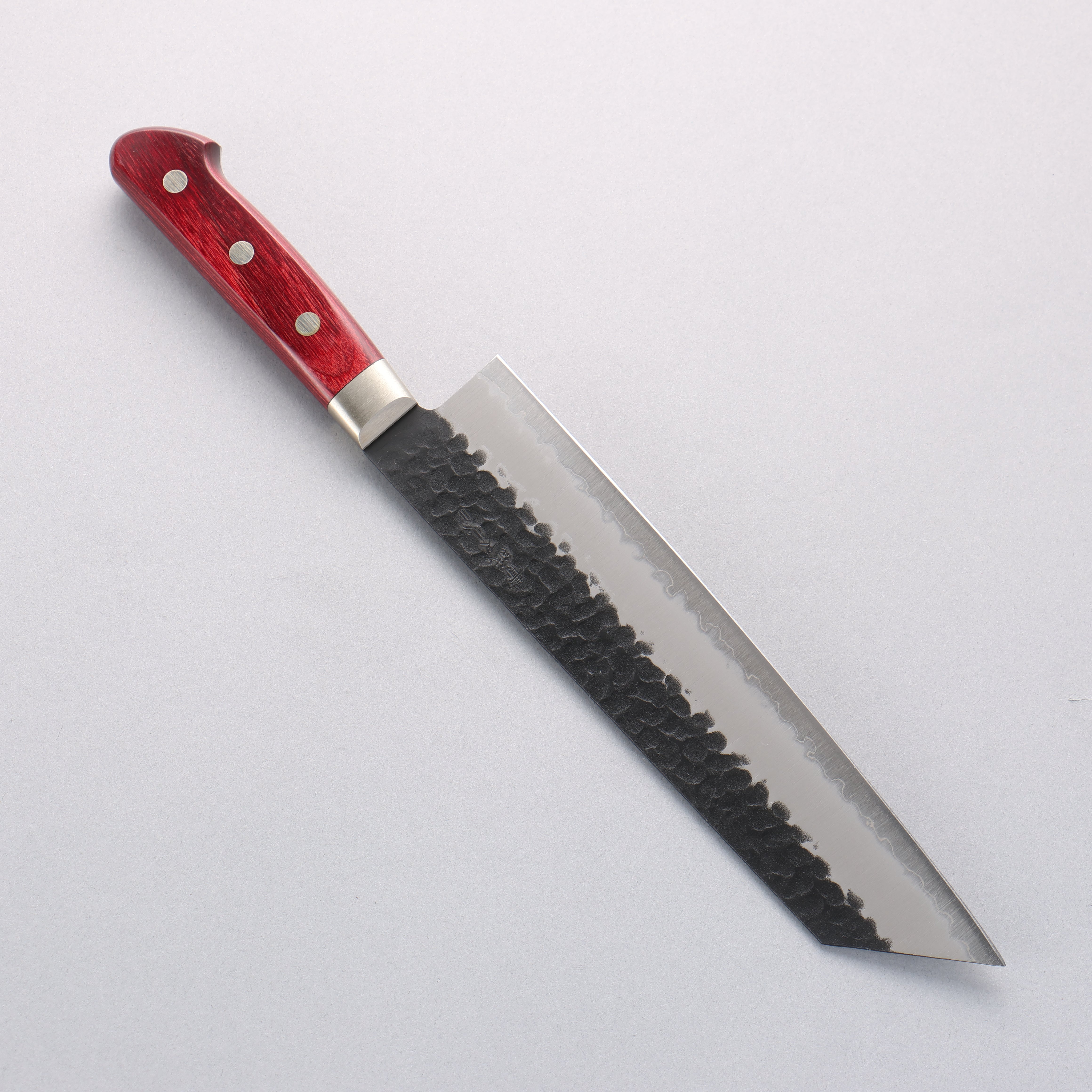 Seisuke Blue Super Hammered Kurouchi Kiritsuke Gyuto 210mm Red Pakka wood Handle - Seisuke Knife