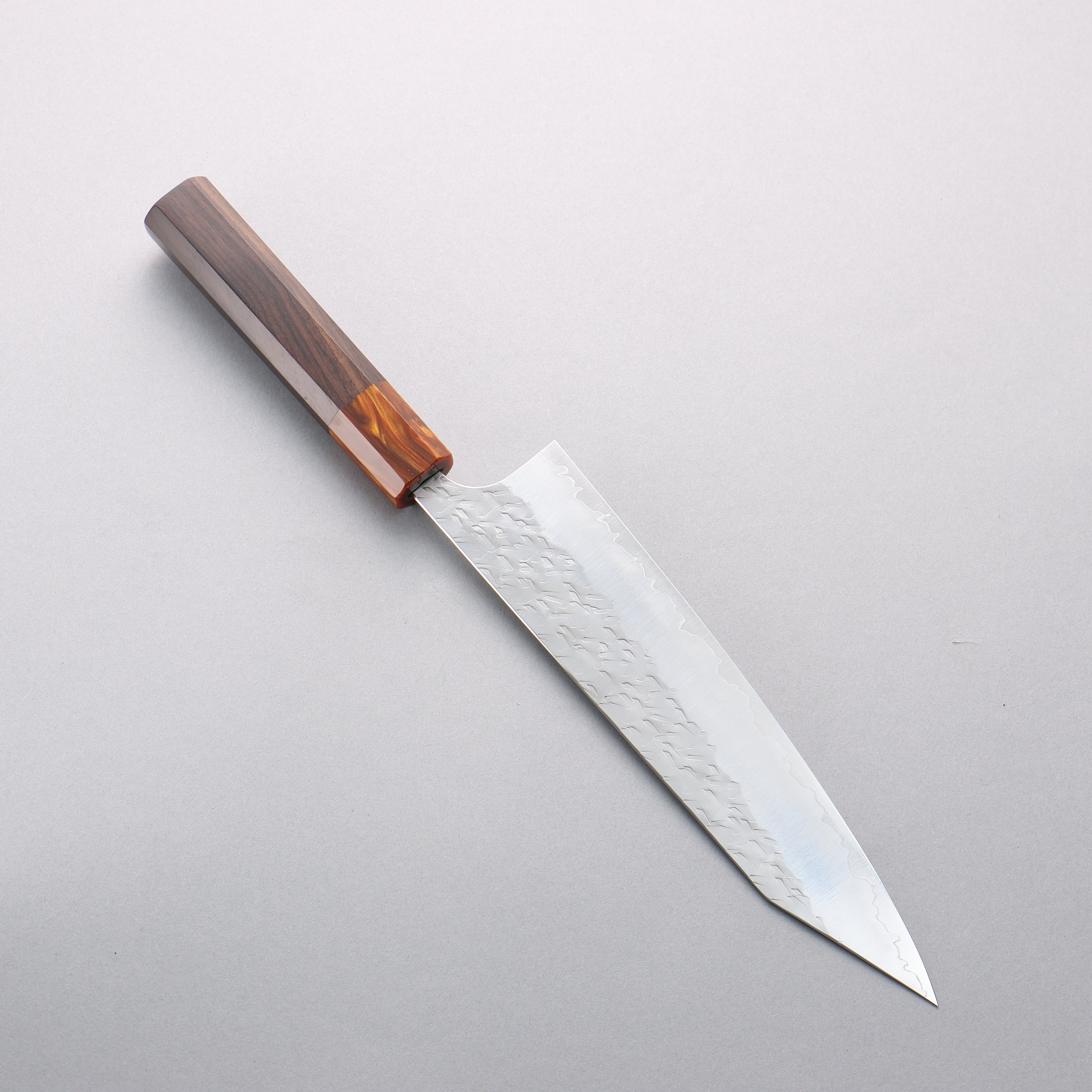Yoshimi Kato Hyo SG2 Hammered Kiritsuke Gyuto 210mm Ebony (ferrule: Orange Resin) Handle - Seisuke Knife