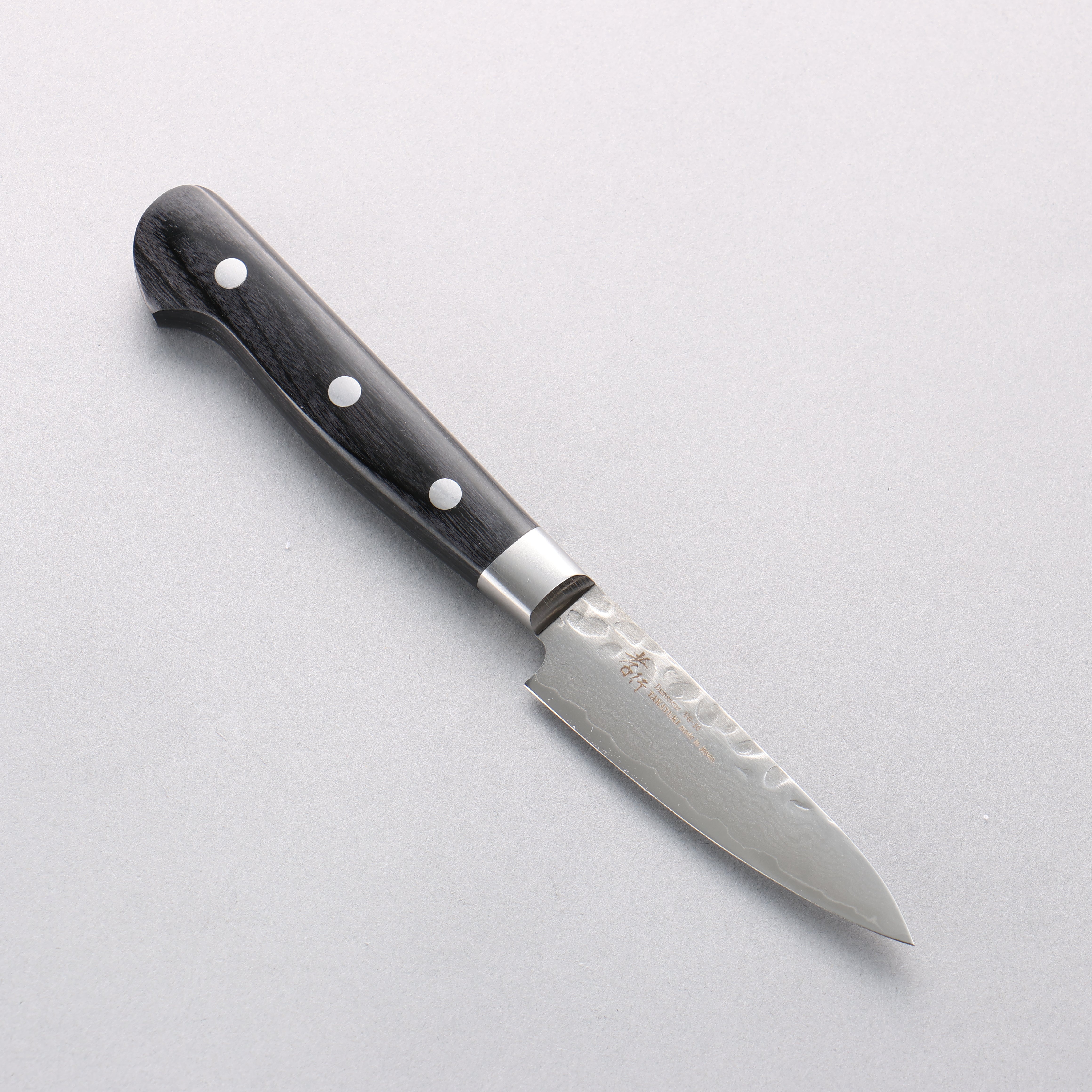 Sakai Takayuki VG10 Hammered Damascus 17 Layer Paring 80mm Black Pakkawood Handle - Seisuke Knife