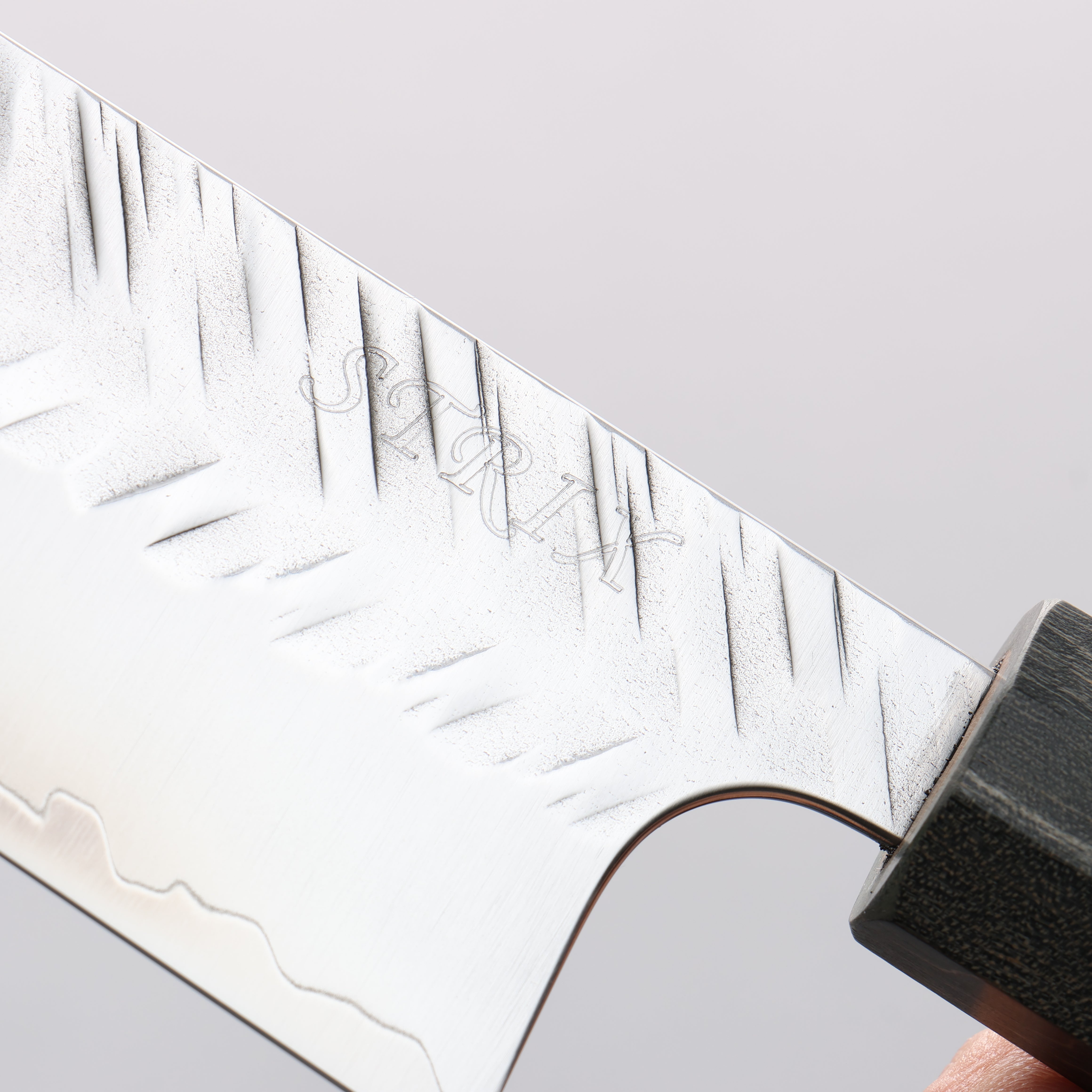 Yoshimi Kato SPG STRIX Hammered (V) Santoku 170mm Gray Stabilized Wood (White Ring) Handle - Seisuke Knife